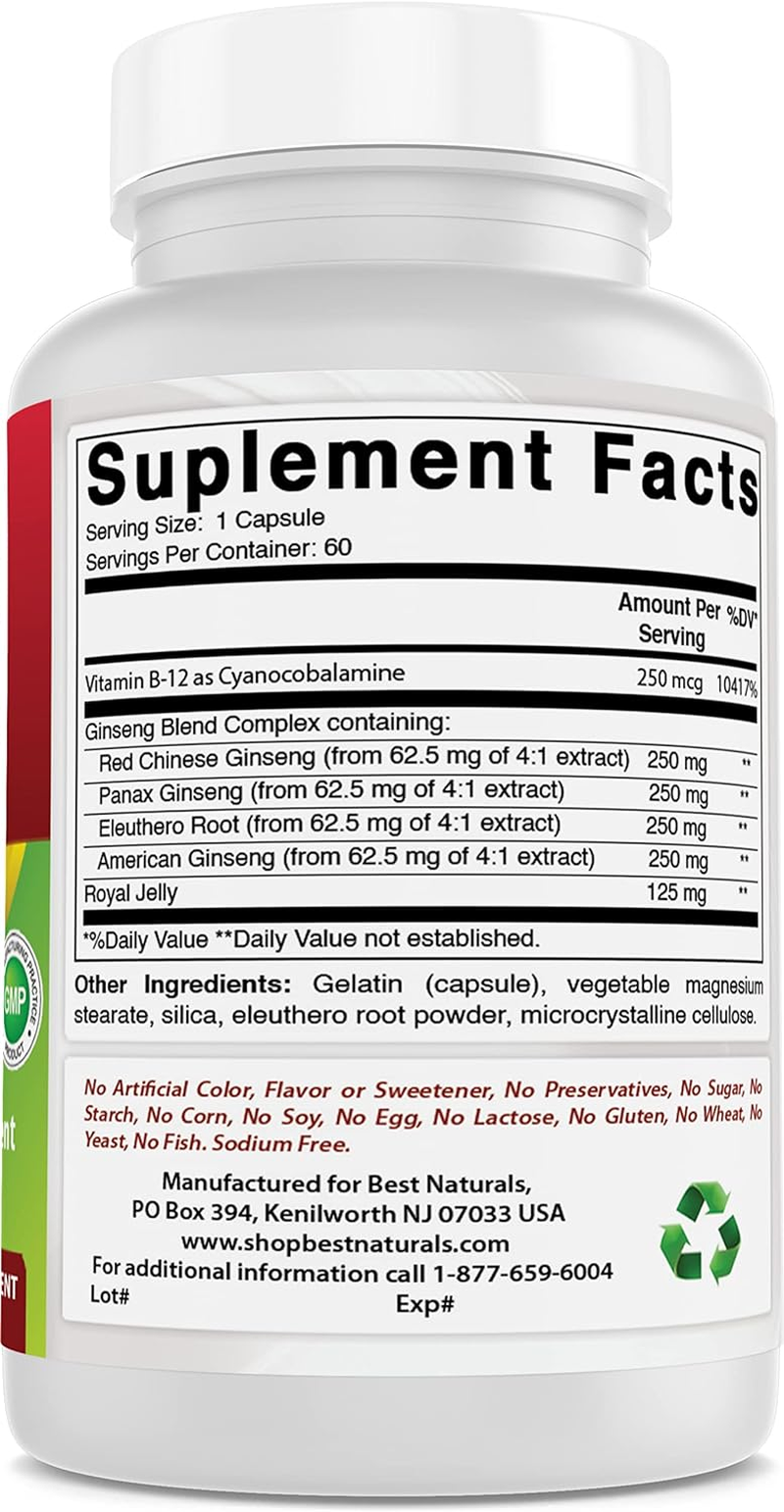 Best Naturals Ginseng Complex 1000 Mg 60 Capsules (60 Count (Pack of 3)) image number 3