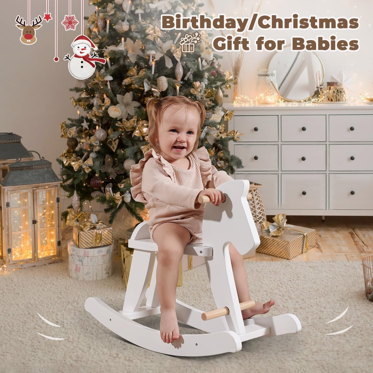 Labebe Child Rocking Horse, Wooden Rocking Horse Toy, White Rocking Horse for Kid 1-3 Years, Vintage Rocking Horse Set/Kid Rocking Horse Chair/Outdoor Rocking Horse/Rocker/Animal Ride/Rocking Toy image number 6