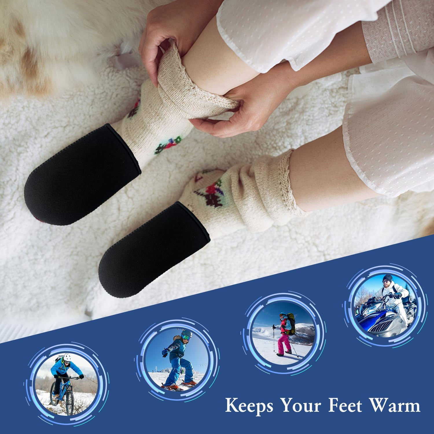 Toe Warmers 2 Pairs, Portable Toe Warmers, Reusable Foot Warmers, Neoprene Thermal Toe Warmers, Thermal Foot Warmers for Biking, Running, Hiking