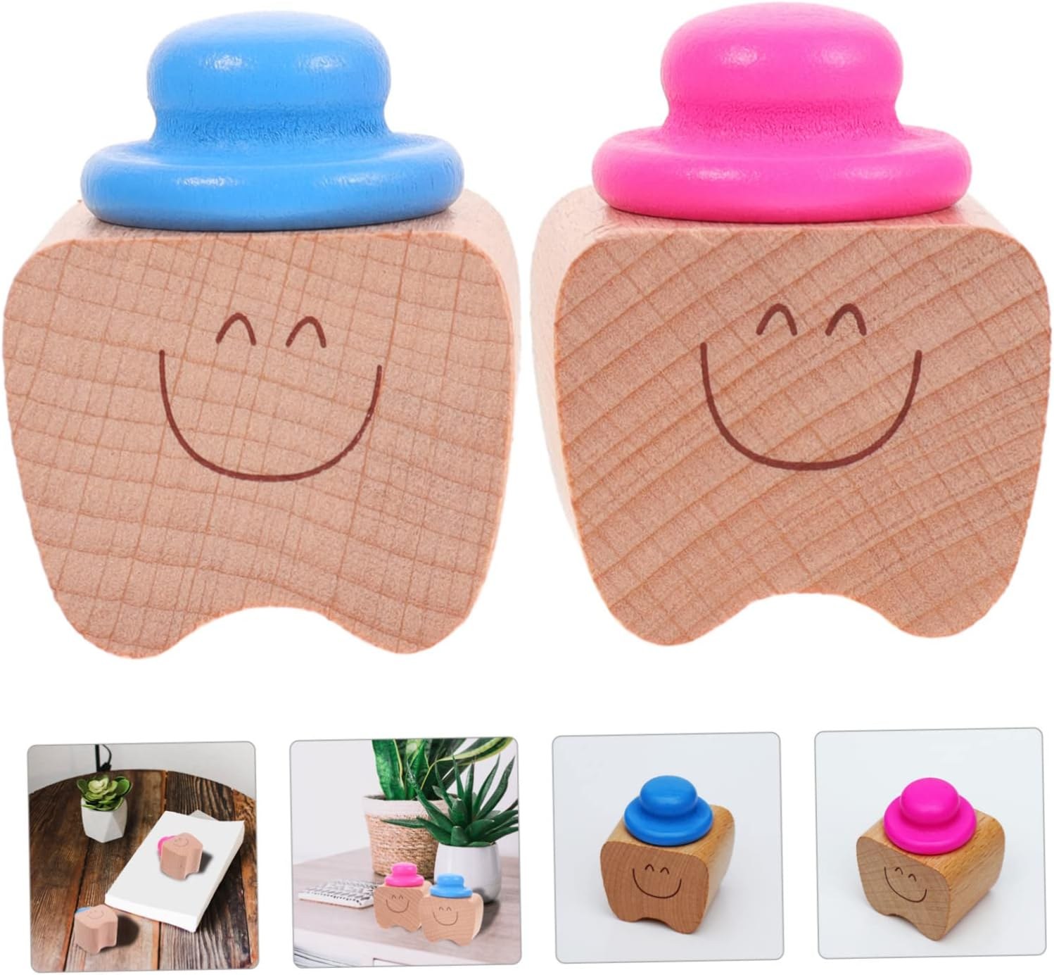 2Pcs Keep Your First Tooth Safe Wooden Tooth Keepsake Box for Boy Girl