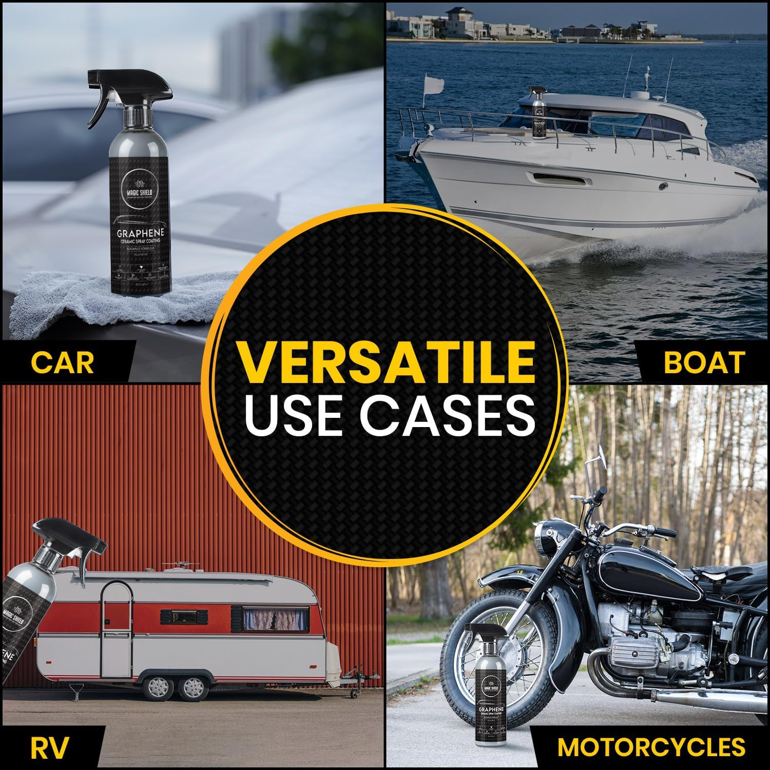 Graphene Ceramic Spray Coating - LAST so LONG! Quick & Easy for Cars, Motorcycles & Boats-Professional Grade Sealant for Maximum Gloss & Shine - Waterless Wash & Wax (487Ml)
