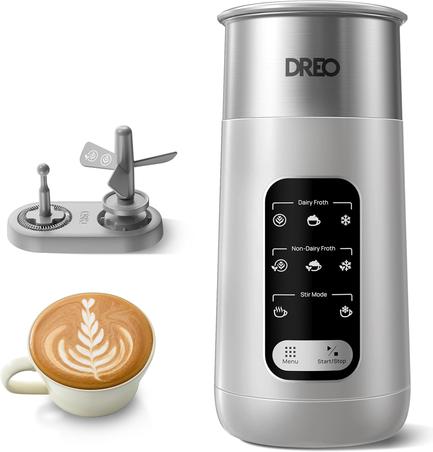 Dreo Milk Frother, 8-In-1 Electric Frother for Latte Art Coffee, 9Oz/270Ml Hot and Cold Foam Frother, Automatic Milk Warmer for Dairy and Non-Dairy Milk with LED, Easy to Clean, Baristamaker Air