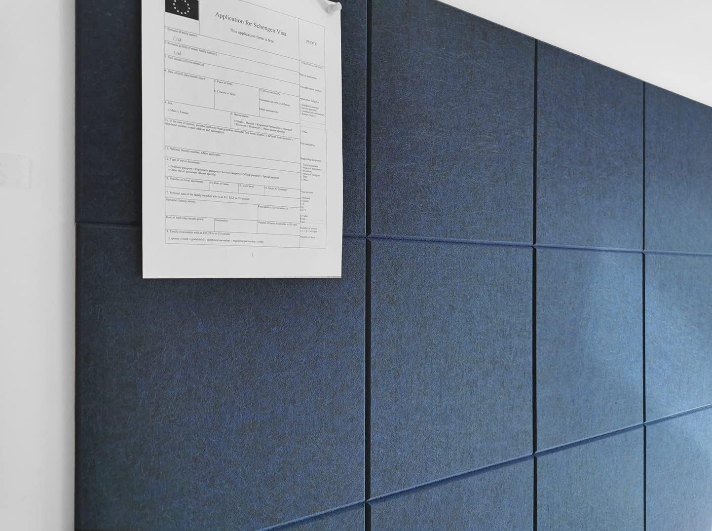 DECORITA Blue Felt Bulletin Board 47"X35" | Large Cork Bulletin Board Alternative for Office, Home & Classroom | Felt Wall Tiles (12-Pack) | Blue Classroom Decor Office Supplies | Dark Blue image number 2