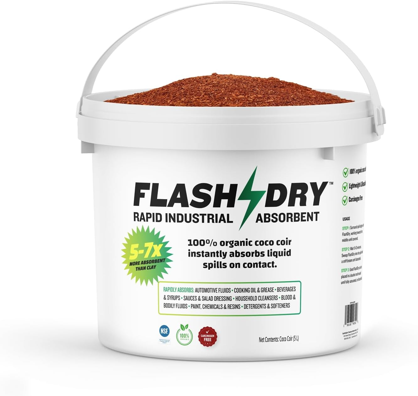 Flashdry Super Spill Absorbent, 100% Organic Environmentally Friendly - 5L Bucket & Dispenser Lid - Ideal for Oil, Paint, Grease and More in Garages, Kitchens, Janitor Kits image number 5