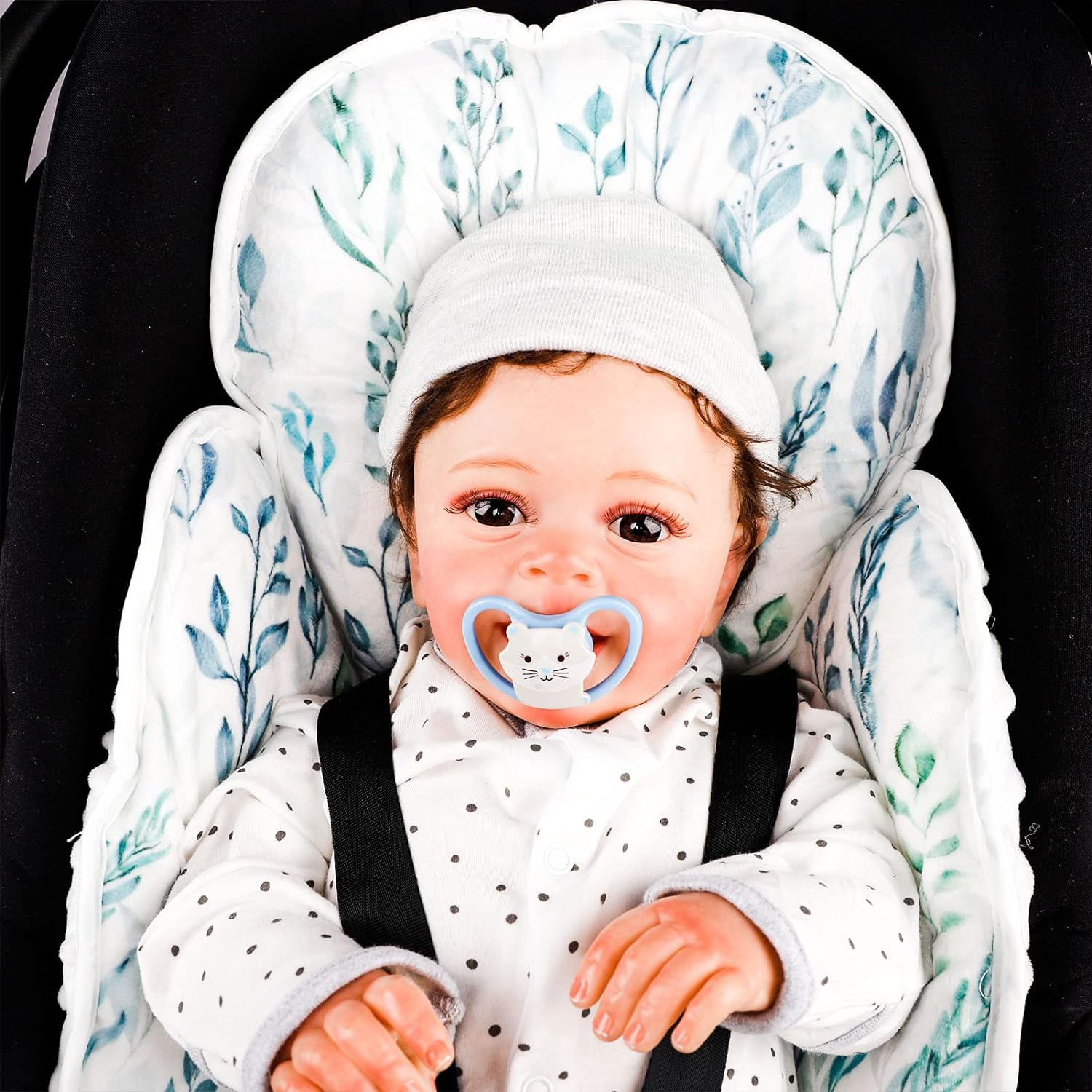 DILIMI Infant Car Seat Insert, 2-In-1 Carseat Head Support for Newborn, Soft Baby Head Support for Car Seat, Stroller, Bouncers, Green Leaf image number 1