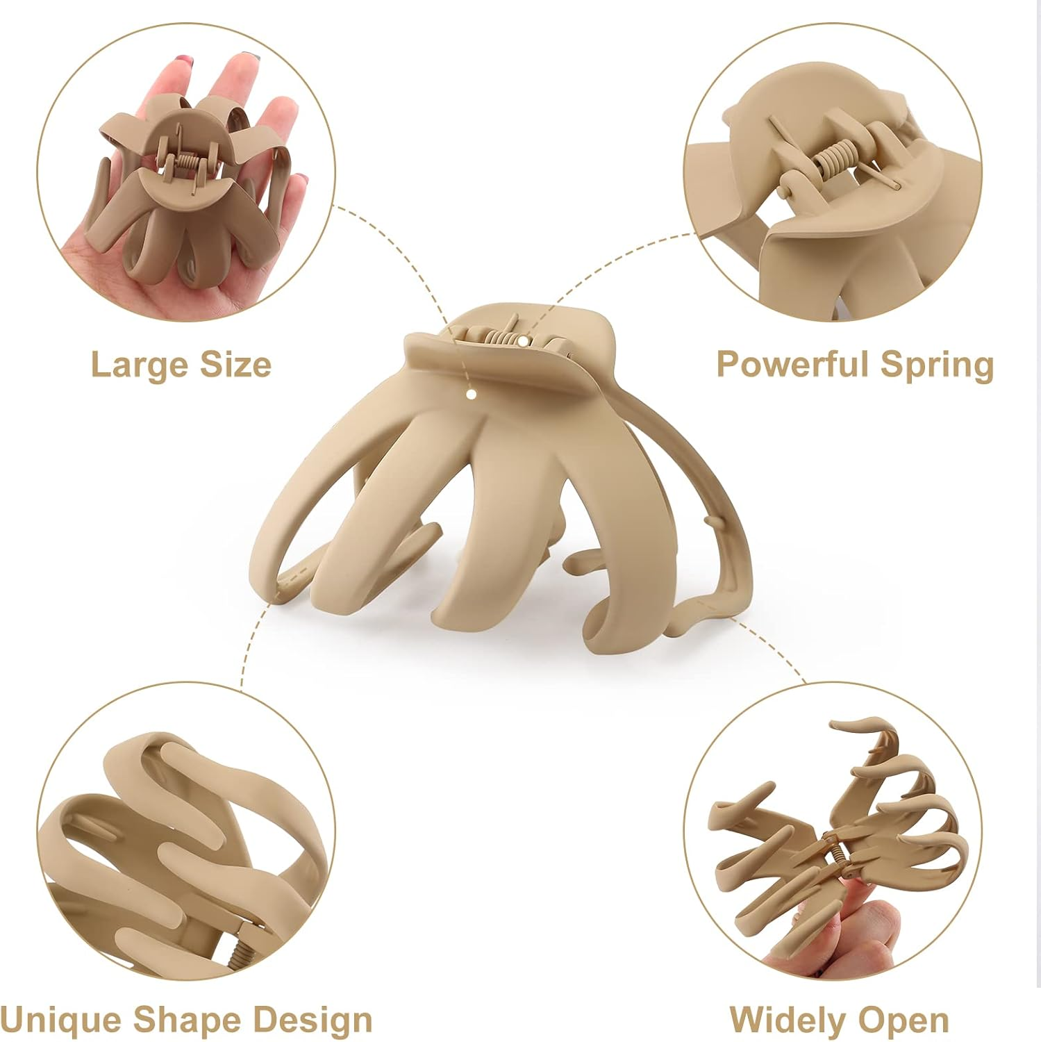 6 Pack Large Hair Clips for Thick Hair, Octopus Hair Claw Clip for Women Girls, 3.2'' Claw for Long Hair, Big Matte Jaw Clips Neutral Color, Strong Hold Jumbo Hair Clip for Gift - Brown image number 4