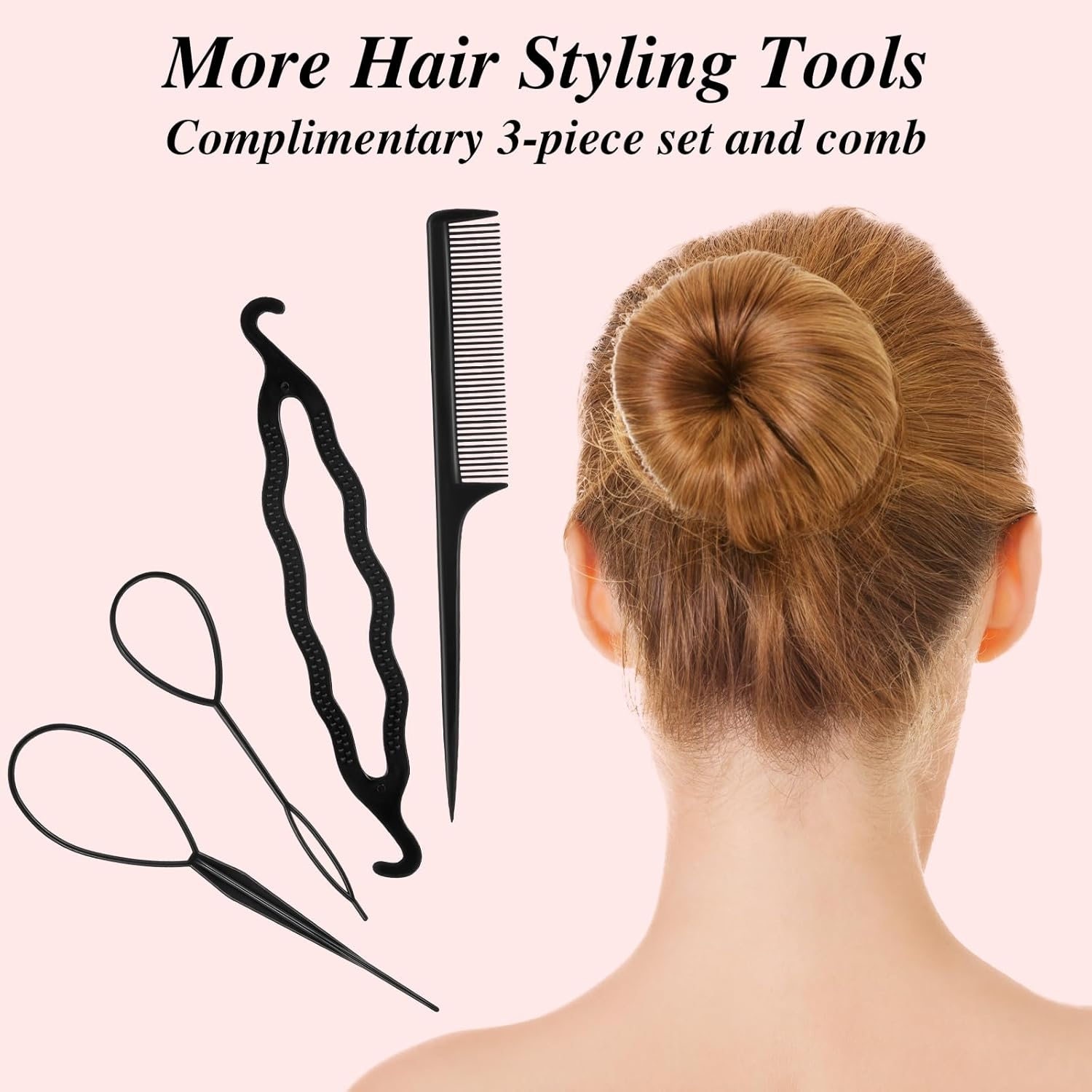 11Pcs Hair Bun Maker Kit, (3 Large, 4 Small) Soft Foam Sponge Buns with 3Pcs Twist Hair Tool and Comb, Reusable Flexible Hair Bun Donut for Women Updos, Ballet Buns, Waves Style image number 6