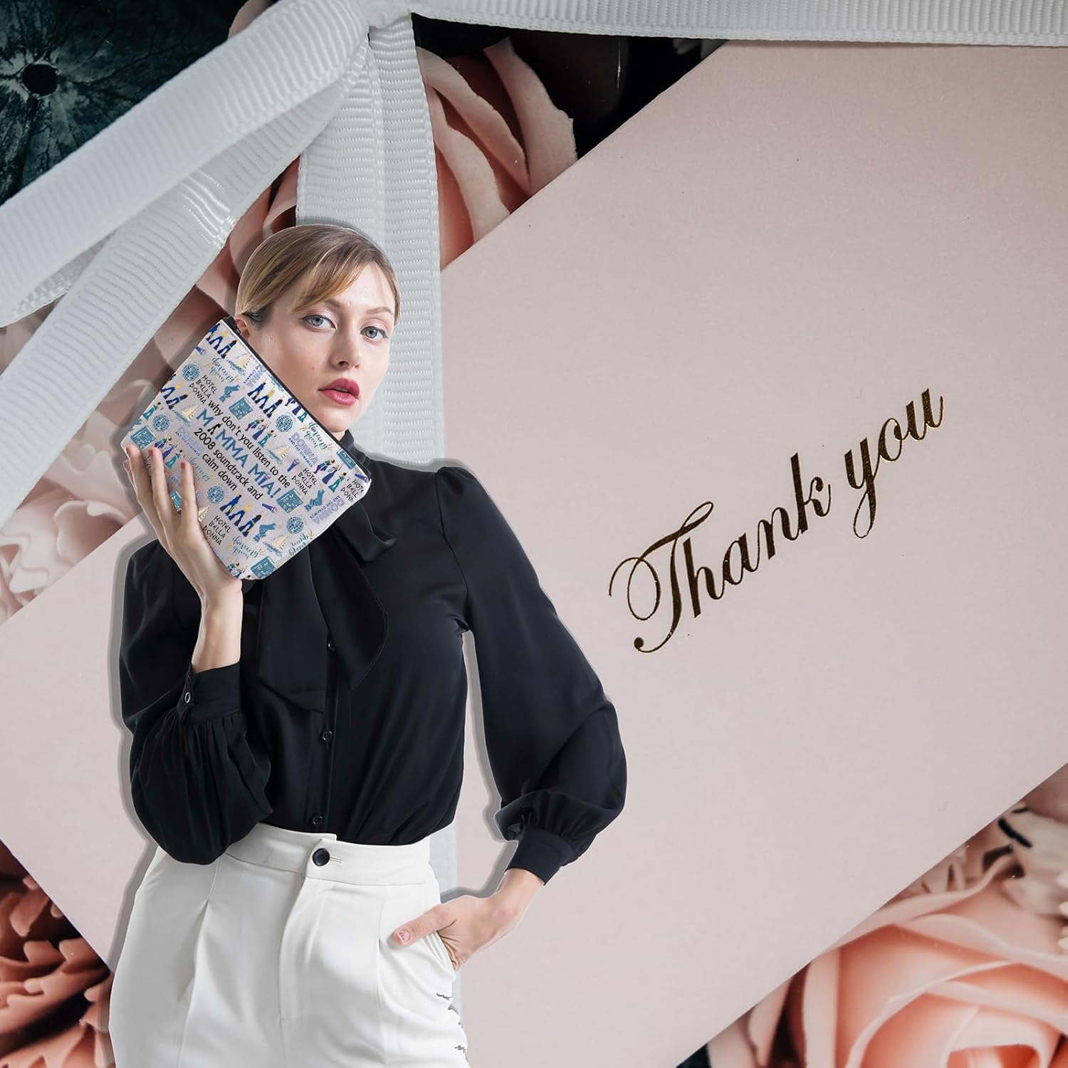 FOTAP Mamma Music Inspired Gift Mamma Inspire Cosmetic Bag Mia Merch Mamma Quote Bag, White, Mamma M-Ia image number 1