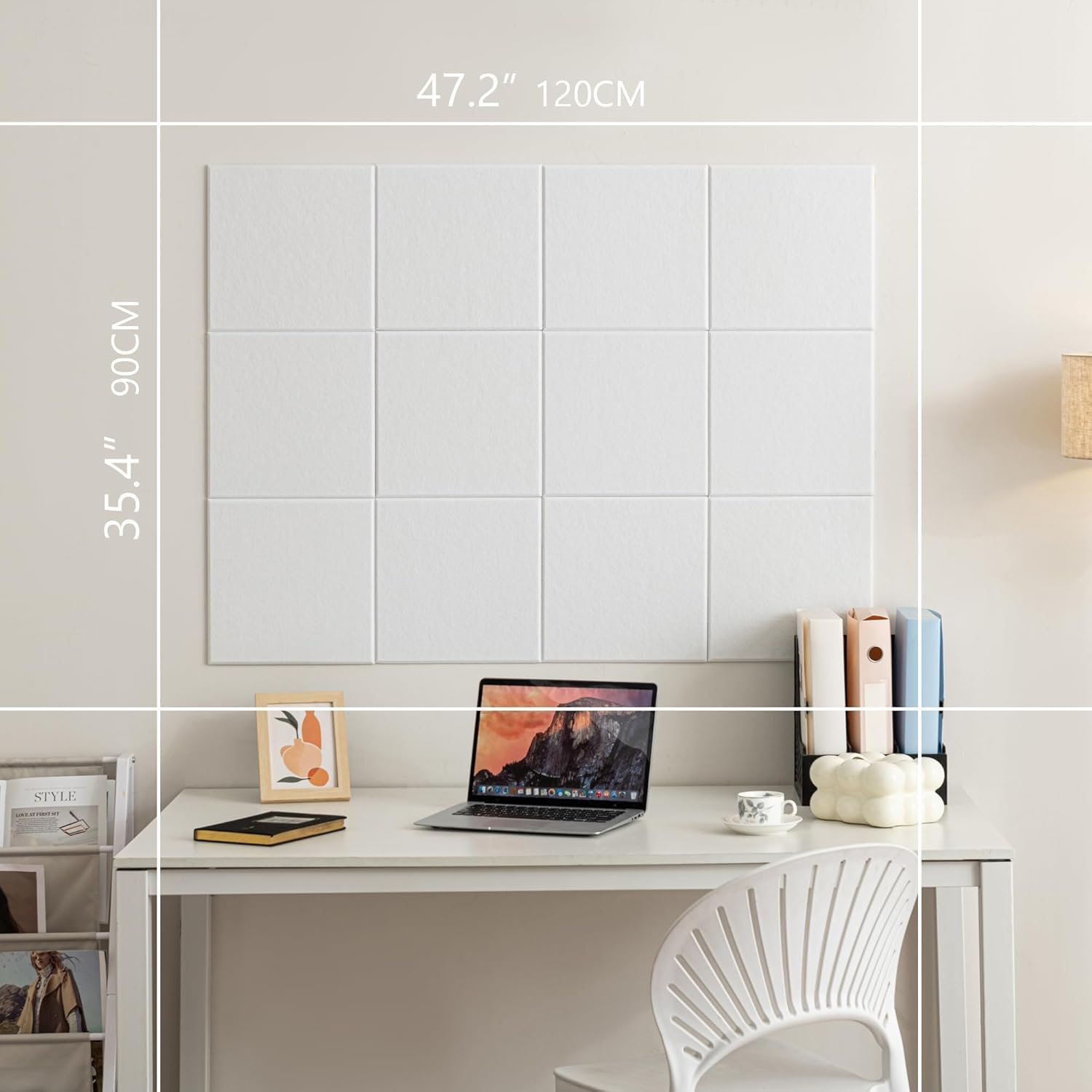 Homodoskey Large Cork Board Alternative - 12 Pack Felt Wall Tiles with Safe Removable Adhesive Tabs, Cork Board for Office Pin Board Tack Board 48 X 36 (White) image number 5