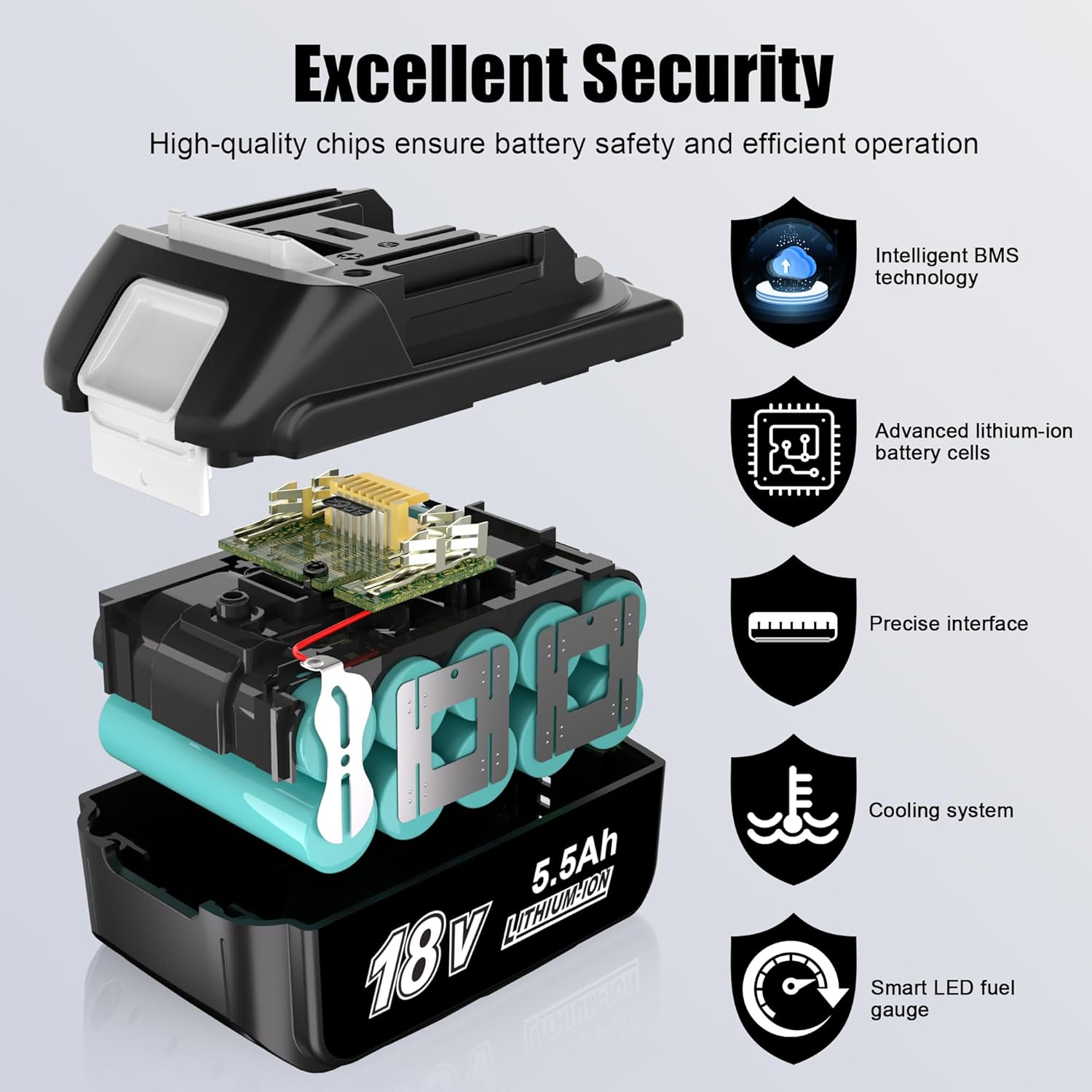 KUNLUN Lithium-Ion 5500Mah Replacement Battery Compatible for Makita 18V Cordless Power Tools with Indicator Light image number 5
