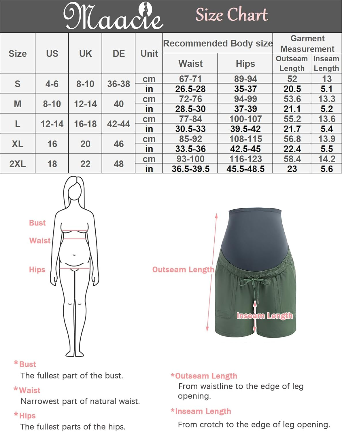 Maacie Women'S Maternity Shorts Quick Drying Breathable over the Belly Sporty Shorts with Liner Pockets image number 2