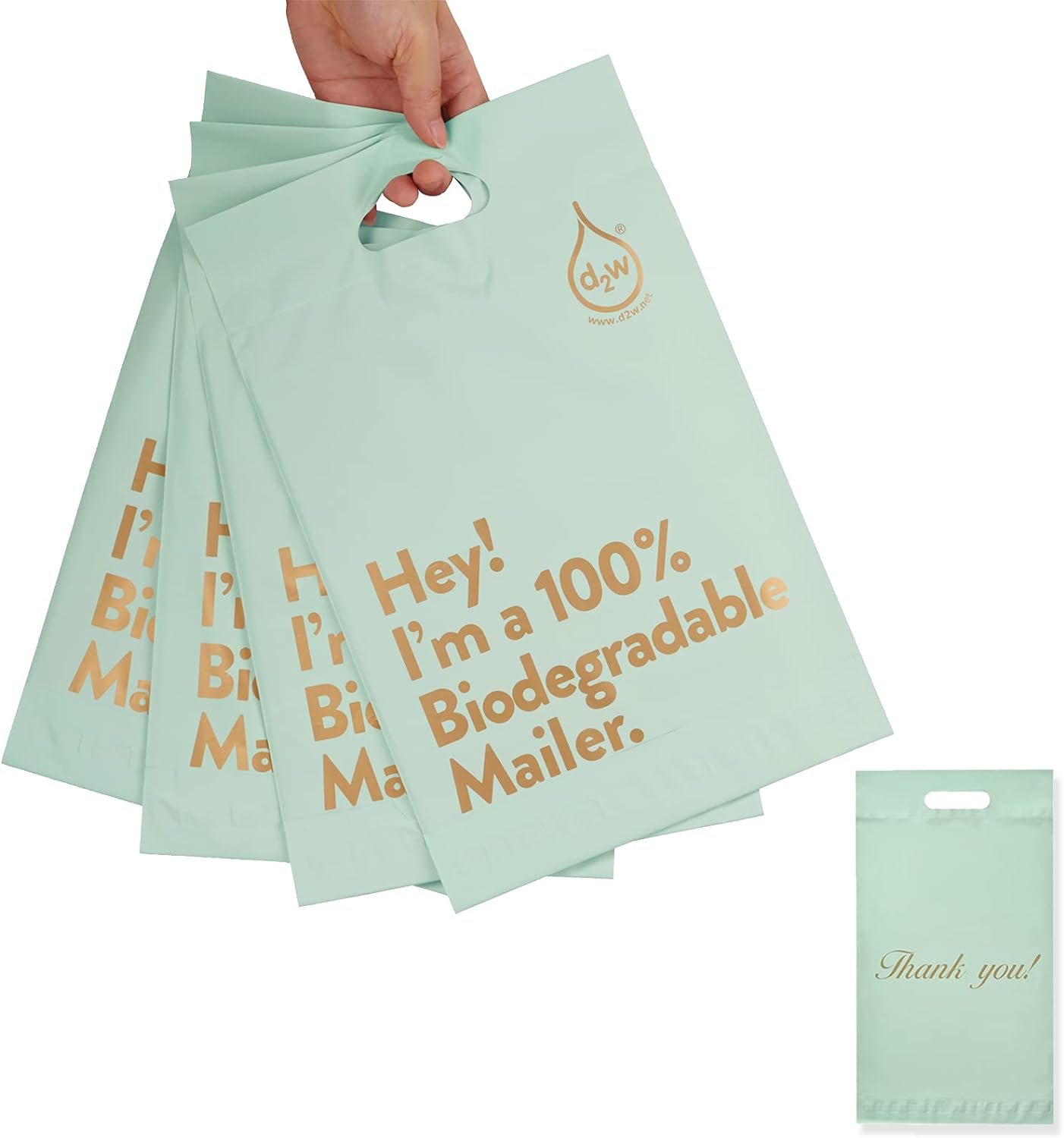 10X13 Inches 100% Biodegradable D2W Poly Mailers with Handle, 50Pcs Mint Compostable Envelopes Shipping Bags, Eco Friendly Waterproof Stretchable Self Sealing Mailing Bags image number 4