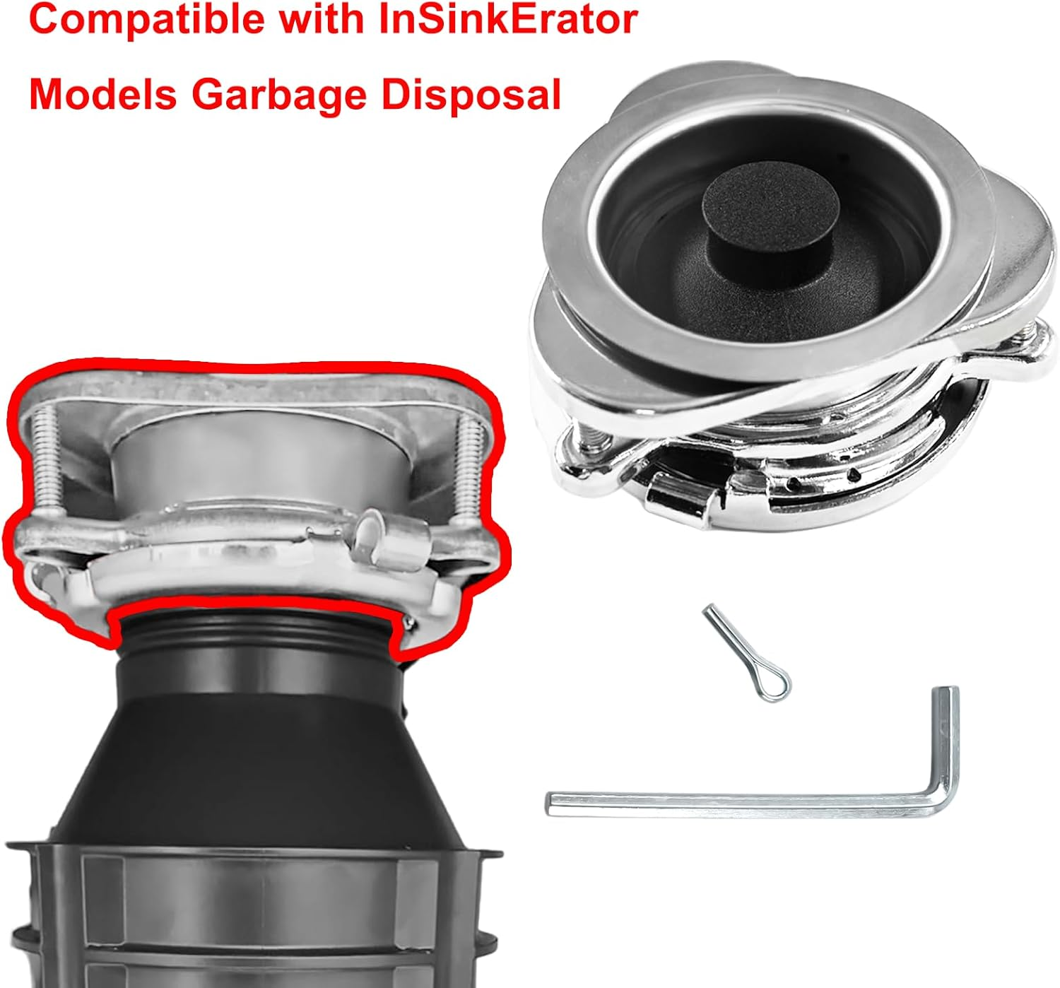 Garbage Disposal Flange Kit and Stopper for Insinkerator,3 Bolt Mount Stainless Steel Kitchen Sink Flange Parts with Stopper Compatible with Insinkerator Models Garbage Disposal image number 5