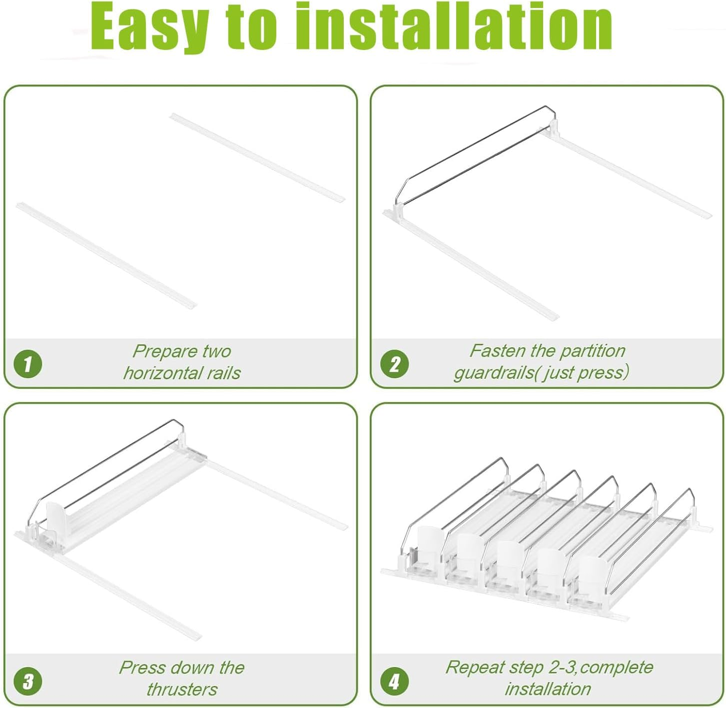 Mtxorvix Drink Organizer for Fridge, 5 Rows Soda Can Dispenser for Refrigerator, Automatic Glide Organizer for Refrigerator, Width Adjustable Drink Dispenser, Self - Pushing Soda Can Dispenser (White) image number 5