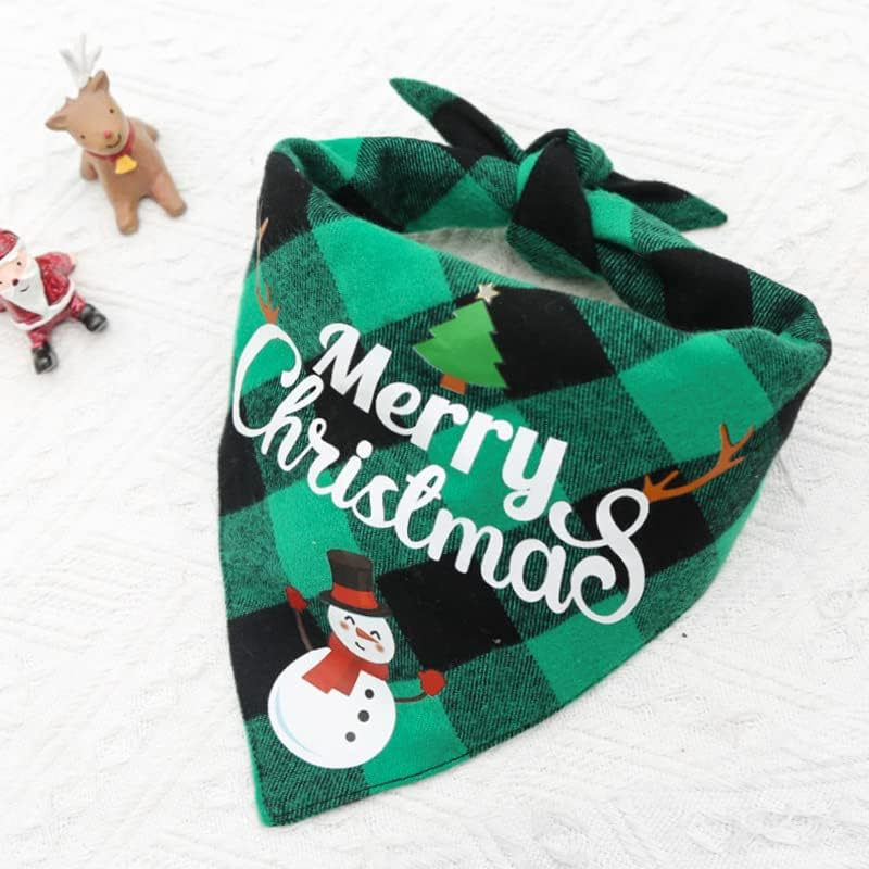 2 Pack Dog Bandana Christmas Classic Plaid Pet Scarf Triangle Bibs Kerchief Merry Christmas Santa Snowman Print Pet Bandana for Medium Large Dogs Pets (Large, Red&Green) image number 2