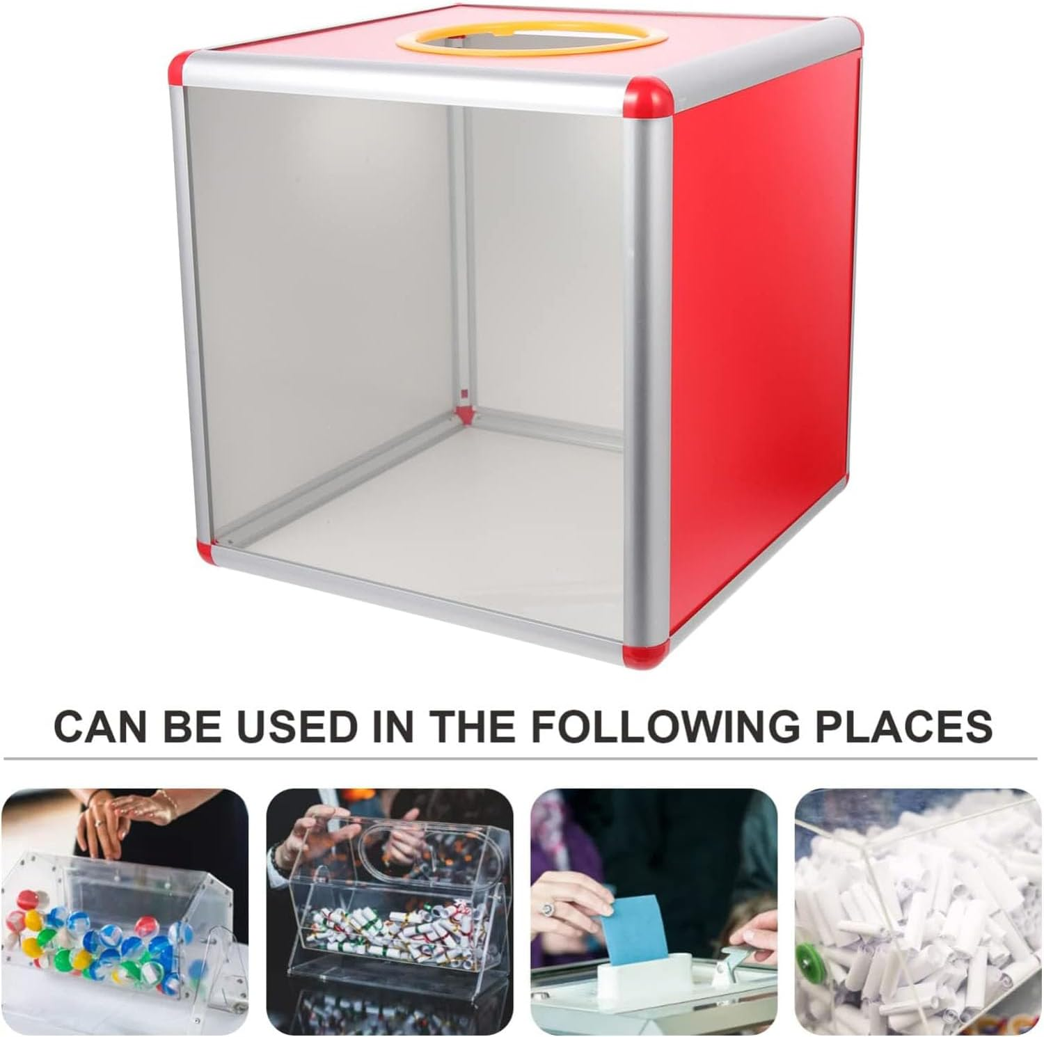 Lucky Draw Box Donation Ballot Box, Aluminum Alloy Props Transparent Ticket Holder, Square Raffle Ball Game Box Fundraising Cubic Storage Container, Clear Suggestion Comment Vote Tip Jar image number 1