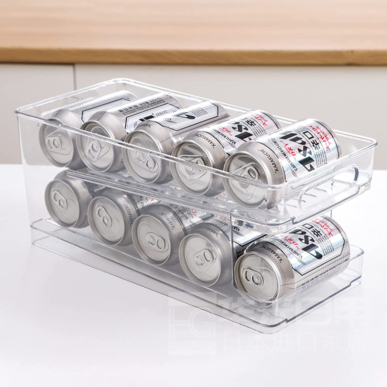 Fridge Rolling Can Dispenser 2-Tier Beer Can Organiser Soda Can Dispenser for Fridge Kitchen,Beer Rack for Kitchen Cupboard Pantry Cabinets Refrigerator Freezer Organisation image number 2