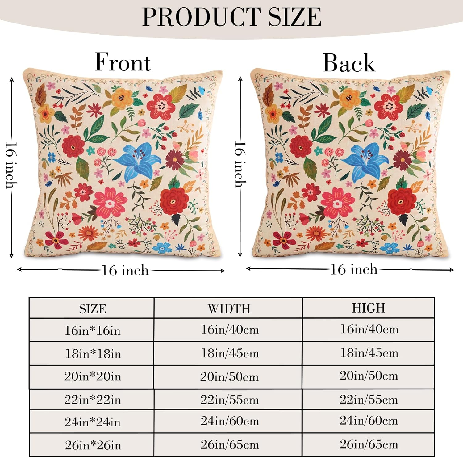 EDTOY Floral Pillow Covers 16X16 Set of 2,Beige Farmhouse Floral Pillow Covers Decorative Double Sided Pattern Cushion Cover Soft Pillow Case for Living Sofa Room Bed Porch Patio Square Pillow Cover