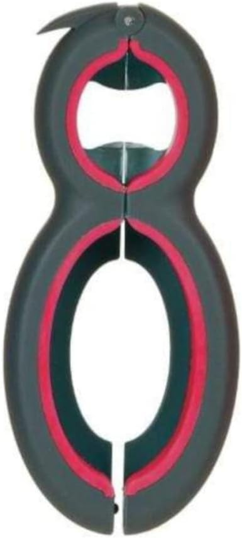 Progressive Prepworks 6-In-1 Multi Opener - Ultimate Kitchen Essential with Soft Grip Coating, Versatile Opening of Jars, Bottles, Soda Caps, Safety Seals, and Pull Tabs, Ergonomic Handle - Black/Red