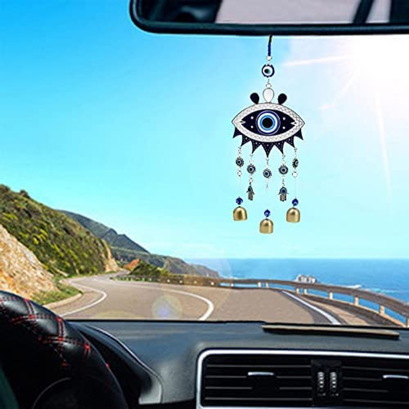 Evil Eye Wind Chimes and Wall Hanging Decoration - Big Devil Blue Eye Wind Bells Handcraft Hanging Decoration - Car Charm image number 4
