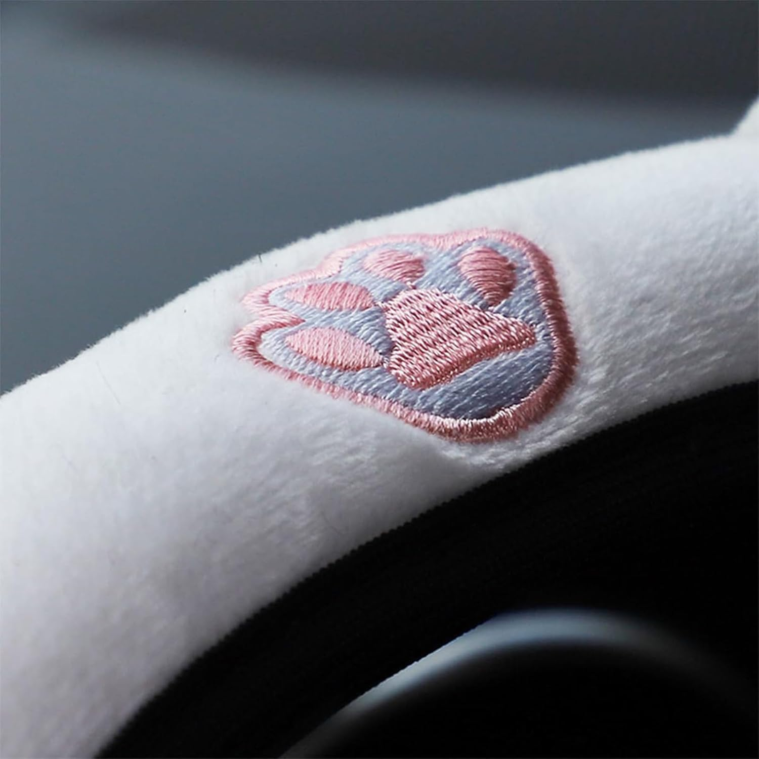 Fluffy Plush Car Steering Wheel Cover for Winter, Cute Kitty Cat Ears Design, Universal 15-Inch, Elastic & Anti-Slip, Warm and Cozy Car Accessory (Pink)