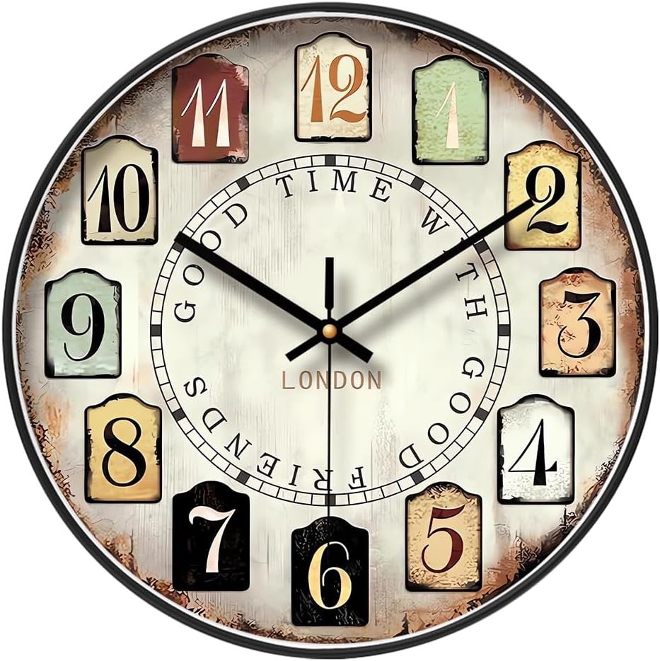 European Style Silent Non-Ticking round Classic Clock Retro Quartz Decorative Battery Operated Wall Clock for Living Room Kitchen Home Office 14 Inch image number 4