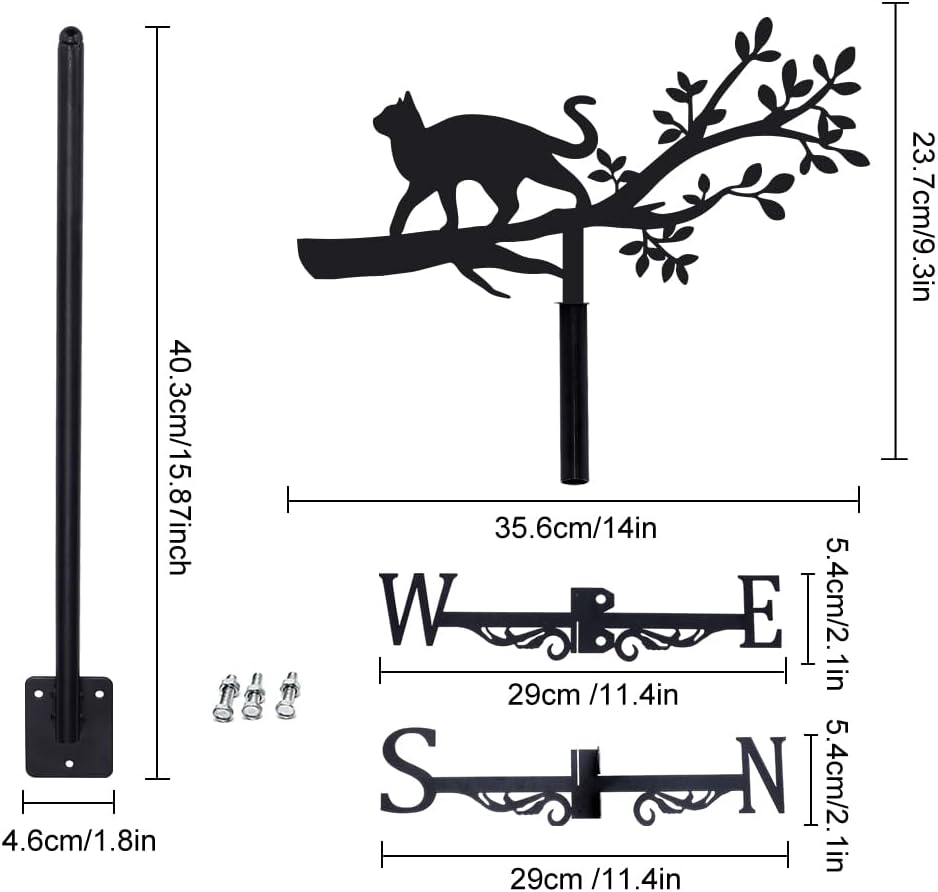 SUPERDANT Weather Vane with Cat Motif, Cat on Branches, Weathervane, Animal Weathervanes, Decorative Wind Direction Signs, Weather Vane for Farmhouse, Garden, Roof Decoration, Outdoor image number 2