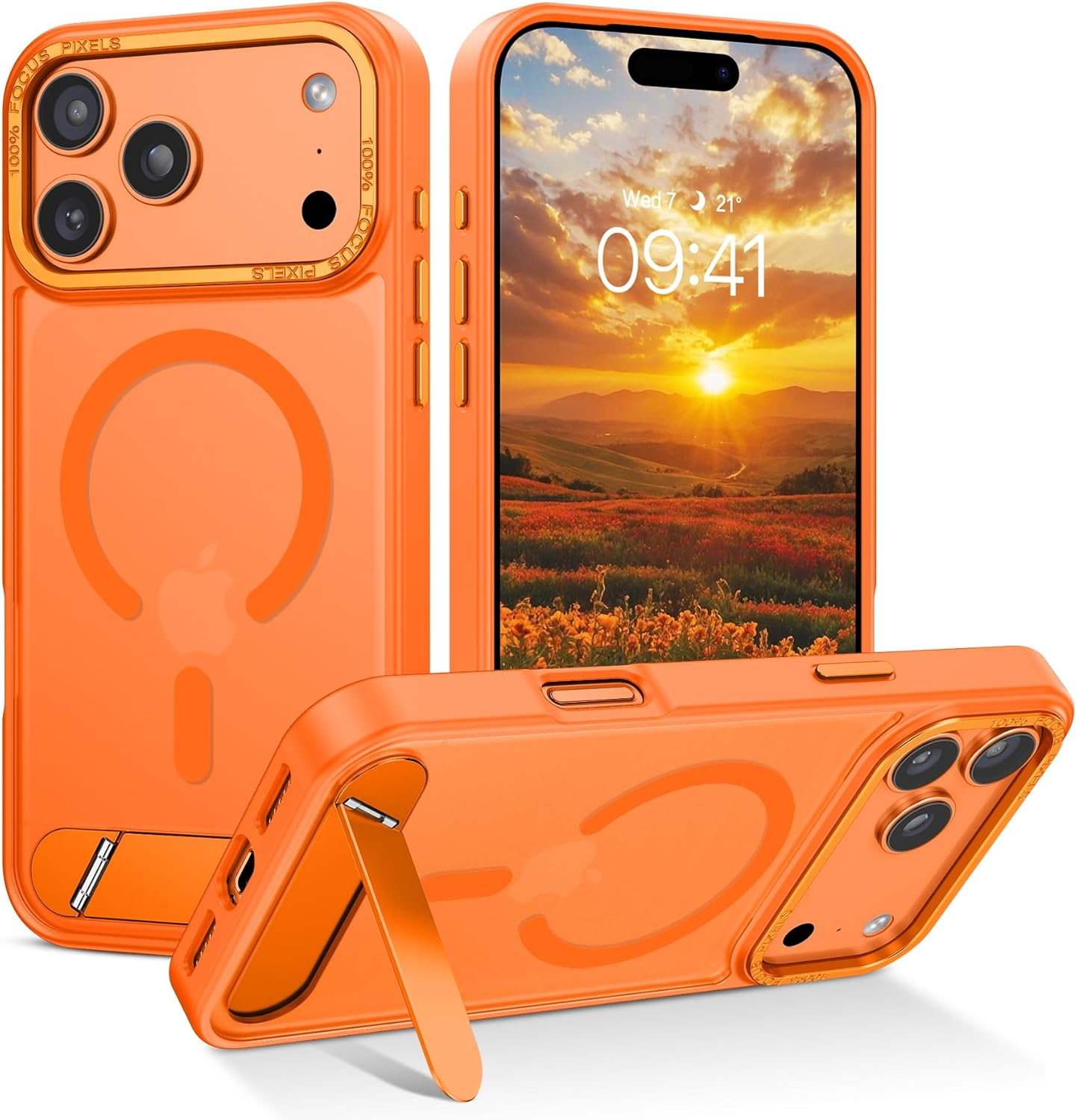 DOMAVER for Iphone 15 Pro Max Case Compatible with Mag Safe, Military-Grade Protection with Built-In Kickstand, Slim Translucent Matte Back Protective Phone Cover for Iphone 15 Pro Max 6.7", Black