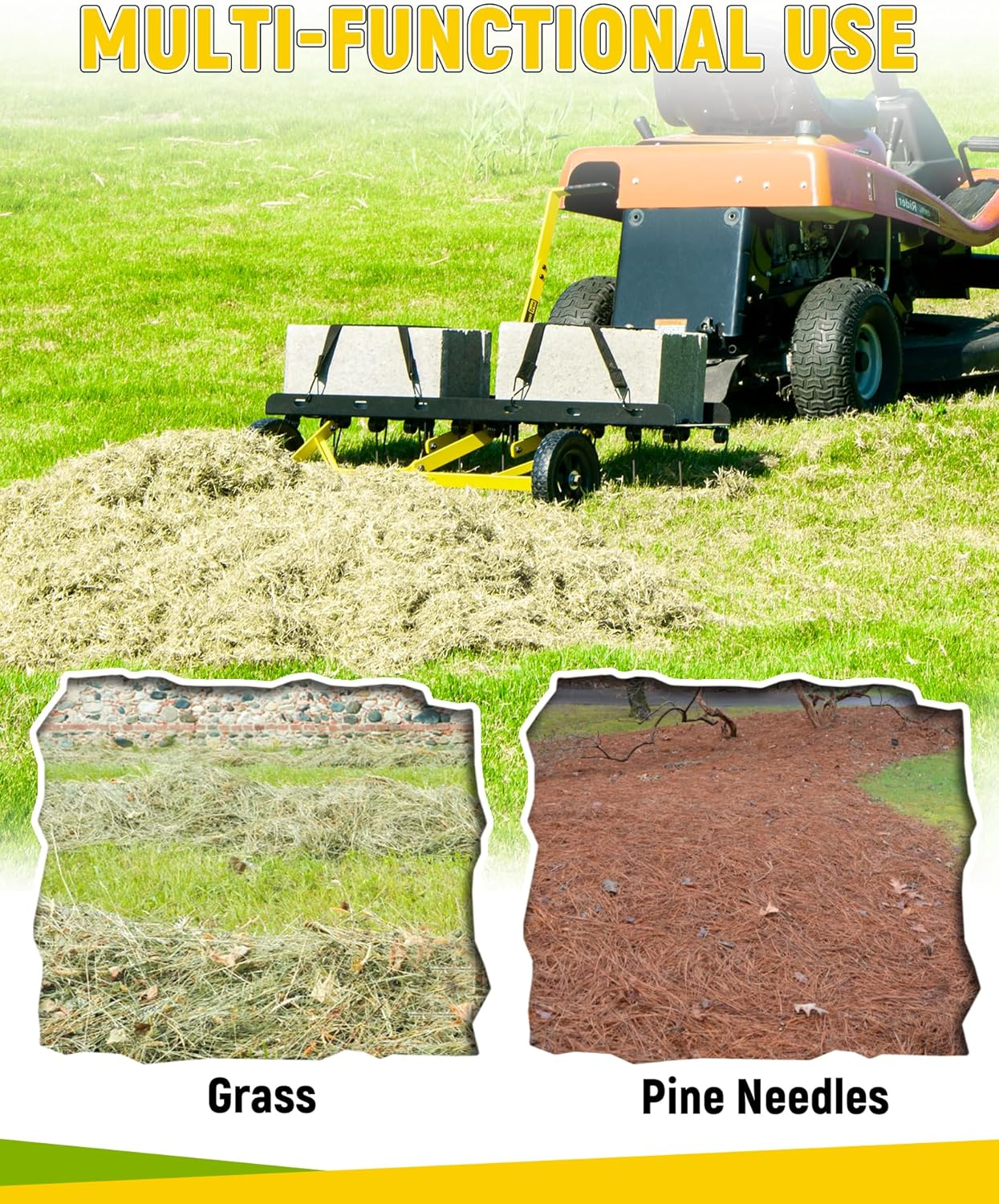 40-Inch Tow behind Lawn Dethatcher, Heavy-Duty Pull behind Grass Rake with 20 Spring Steel Tines, Ideal for ATV or Ride-On Mower Use, Removes Grass and Thatch for Large Lawns, Gardens and Farms image number 1