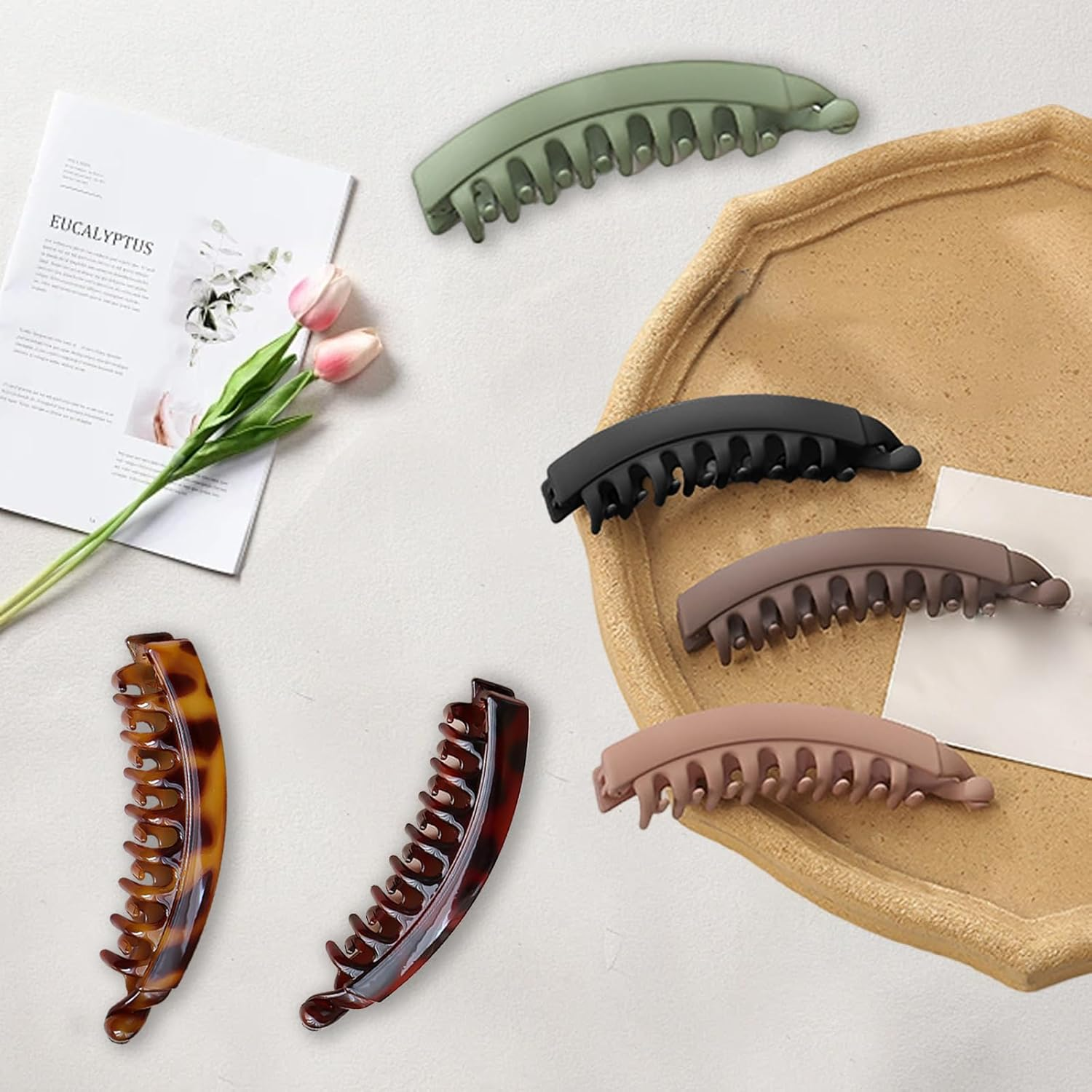 QESSUVNC Pack of 6 Large Banana Clips, Vintage Banana Clip Hair for Women and Girls, Suitable for Daily Life and Styling (6 Colours) image number 1