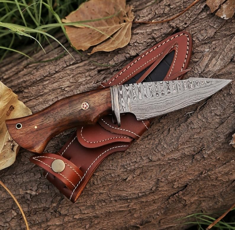 Handmade Carbon Steel Knife - Fixed Blade Full Tang Camping Knife - Hunting Bushcraft Knife with Leather Sheath - Utility Outdoor Knives - Scandinavian Sharpening Camp Knife image number 6