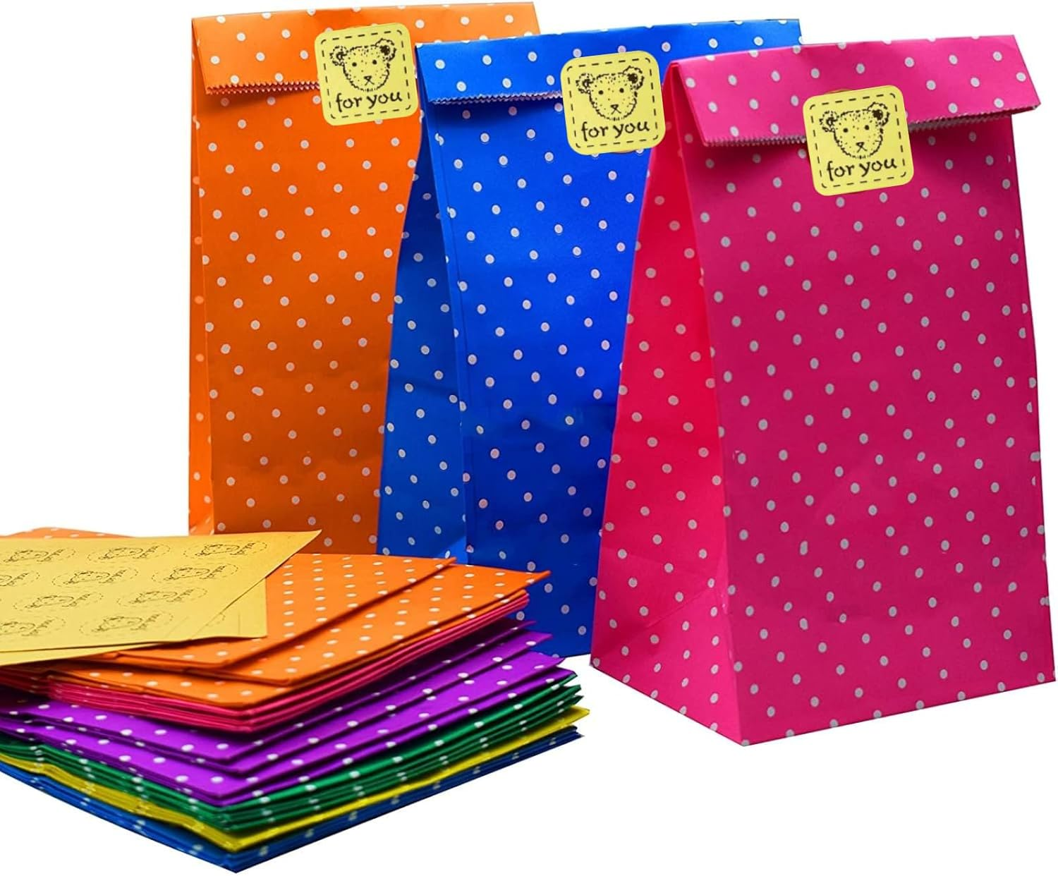 Party Favor Gift Bags,24 Packs Merchandise Party Bags with Sealing Stickers Polka Dot Candy Buffet Treat Gift Pack Bags for Wedding Shopping