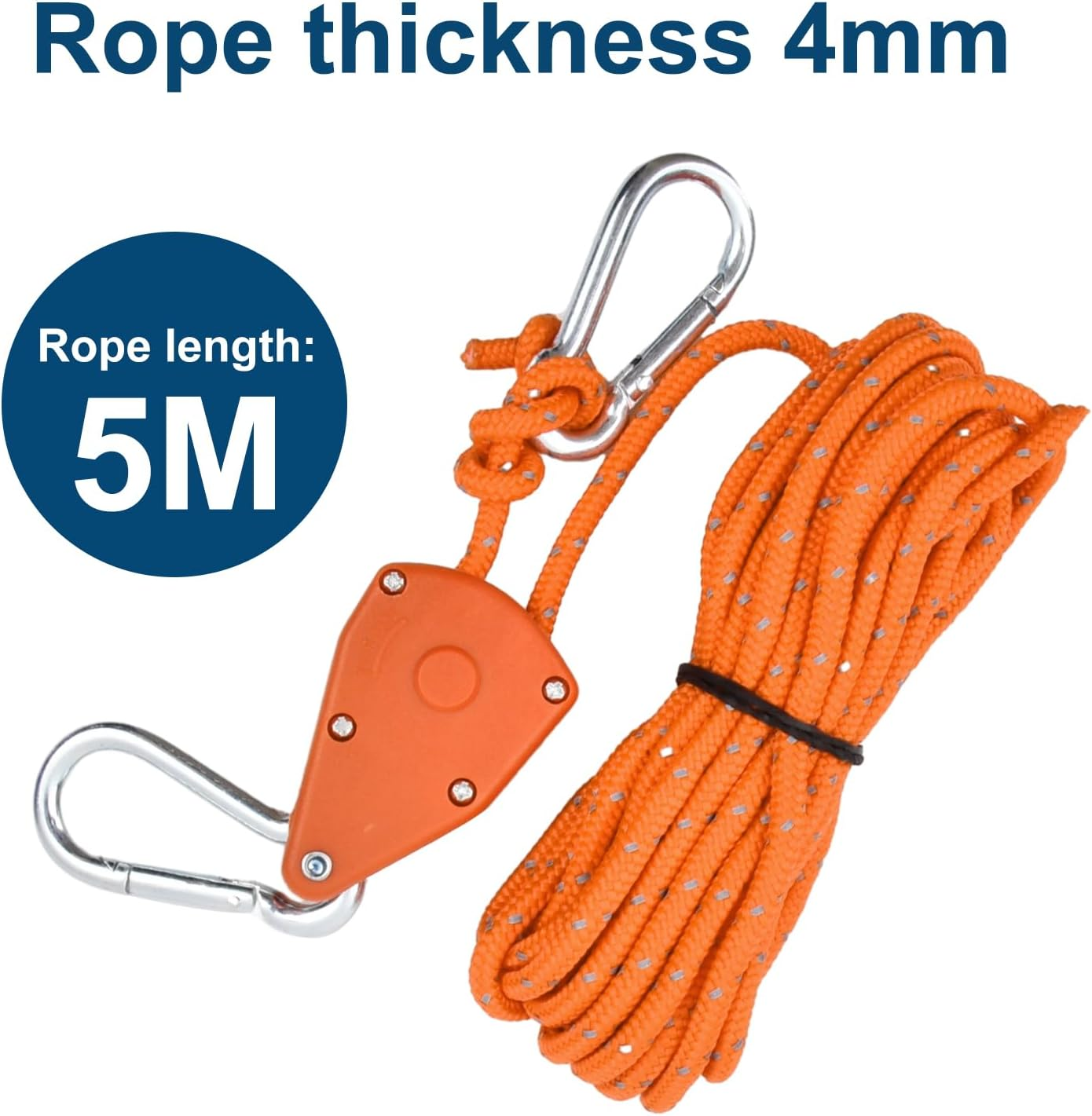 4PCS Reflective Tent Guy Ropes, 4Mm Tent Camping Cord with Pulley, 5M Heavy Duty Guide Rope with Aluminum Adjuster, Tent Guy Ropes Lines for Awning Outdoor Tent Tarp Gazebo Hiking (Black, 4Mm*5M) - Red image number 2