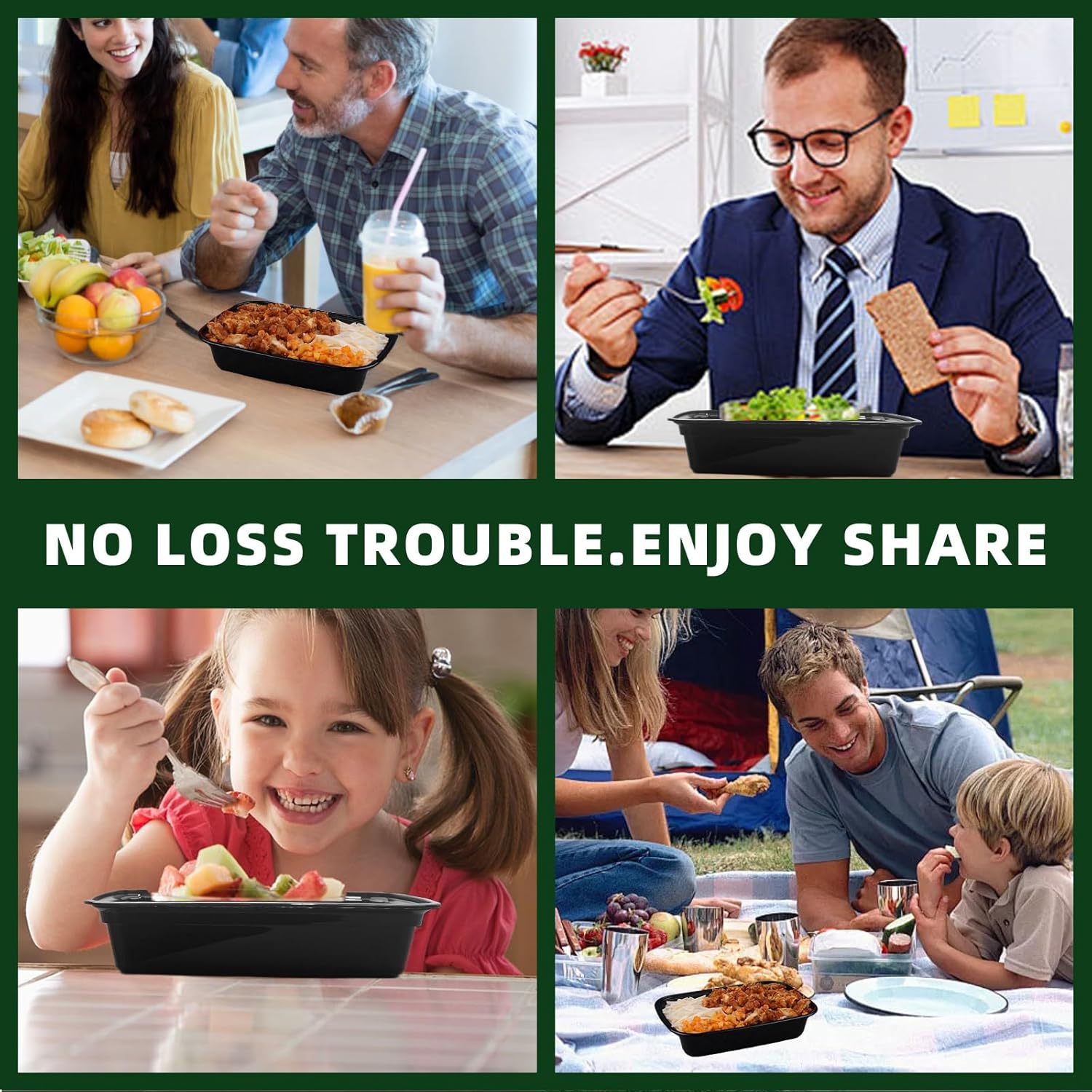 [50 Pack] STEUGO 1 Compartment Black Meal Prep Containers - Reusable Plastic Meal Storage Containers with Airtight Lids,Take Out Containers, Microwavable, Freezer and Dishwasher Safe (38 Oz) image number 6