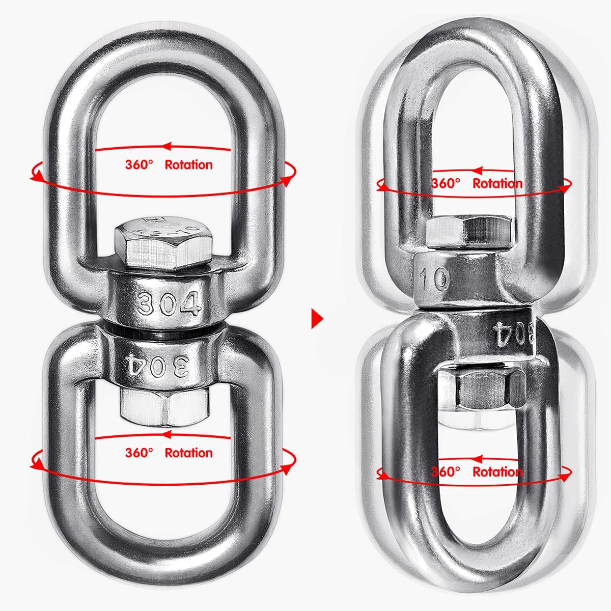 2+1 Heavy Duty 304 Stainless Steel Swivel Ring Double Ended Swivel Eye Hook with SUS304 Snap Hooks for Web Tree Swing, Therapy Swing, Aerial Dance, Swing Spinner Hanger, Reliable and Safe (M6) image number 3