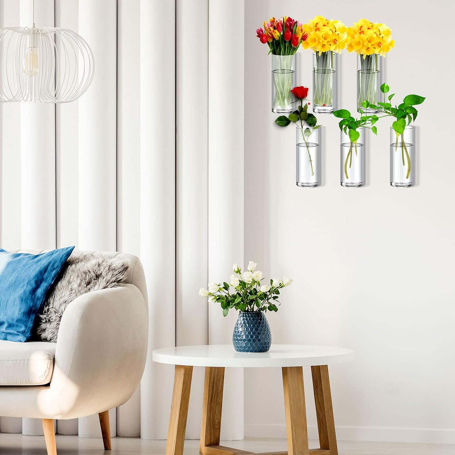 Baderke 6 Pcs Glass Wall Vase for Plants Indoor Hanging Propagation Planter Container Holder with Plastic Invisible Traceless Hangers Hydroponic Plant Succulent Garden Wedding Decor image number 1