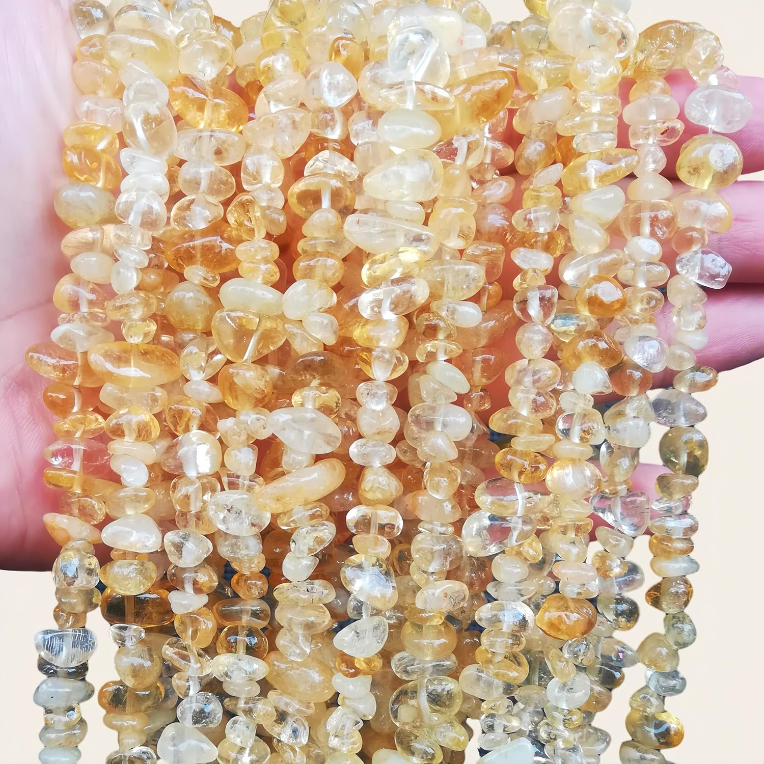 5-10Mm Natural Citrineirregular Tumbled Chip Beads for Jewelry Making, Healing Crystal Drilled Loose Bead Strand DIY Craft Supplies(3 Strands)