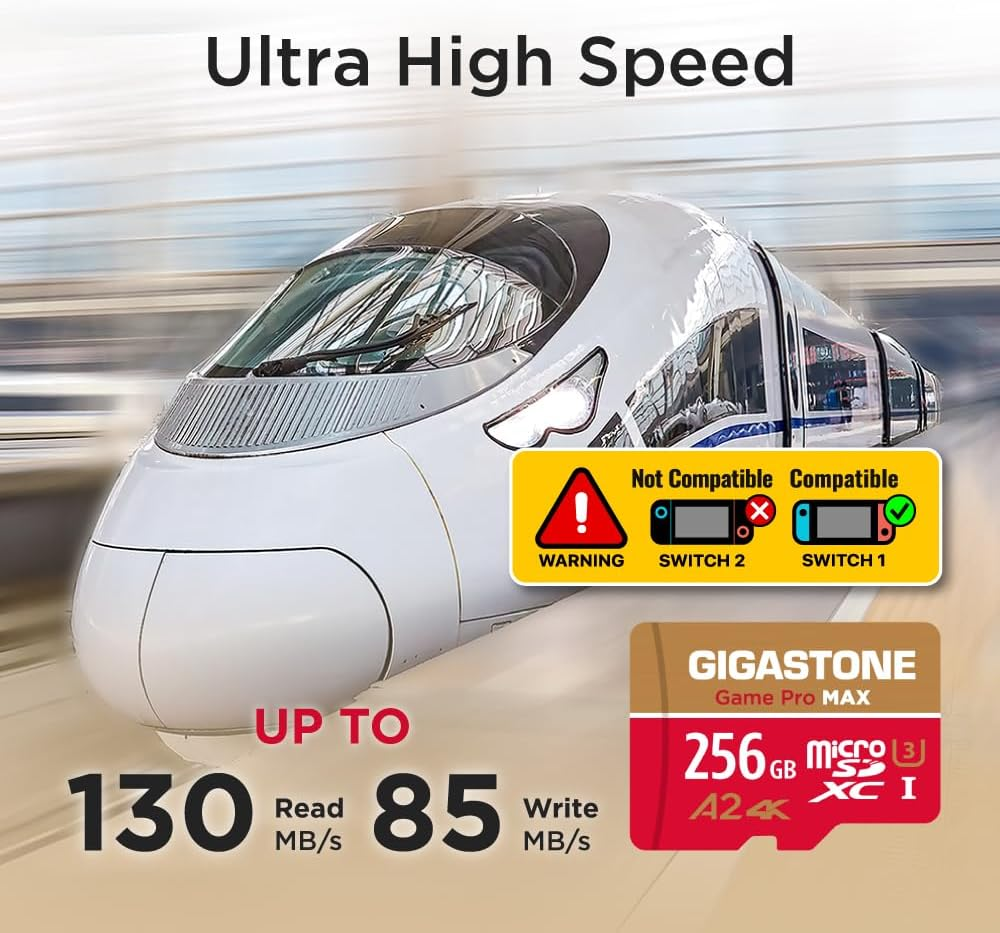 [5-Yrs Free Data Recovery] GIGASTONE 256GB Micro SD Card, 4K Game Pro MAX, A2 V30 Microsdxc Memory Card for Nintendo-Switch 1, Steamdeck, 4K UHD Video, up to 130/85 Mb/S, UHS-I U3 C10 with Adapter image number 2