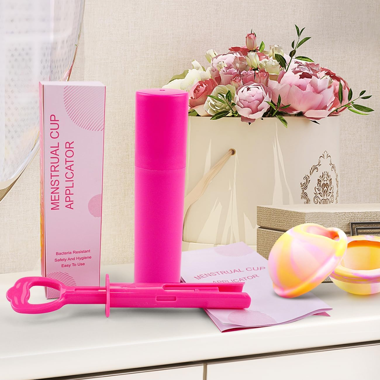 Menstrual Cup Applicator-Reusable Comfortable & Hygienic Tampon Applicator-Easy Insertion Period Disc Applicator Tool with Portable Storage Box for Women-Compatible for Most Period Cups image number 3