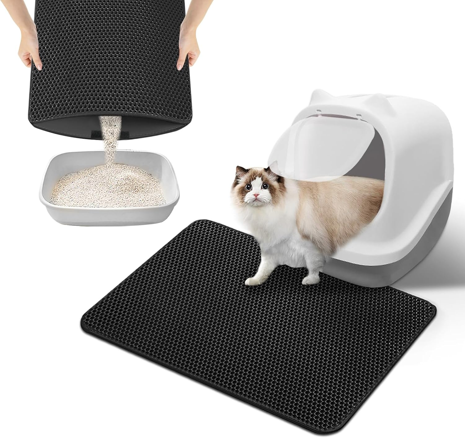 Phantasy Cat Litter Tray Mat, 30 X 45 Cm, Black Cat Litter Mat, Honeycomb Design Mat, Waterproof Double Layer Design, Honeycomb Mat, Cat Litter Tray Mat image number 3