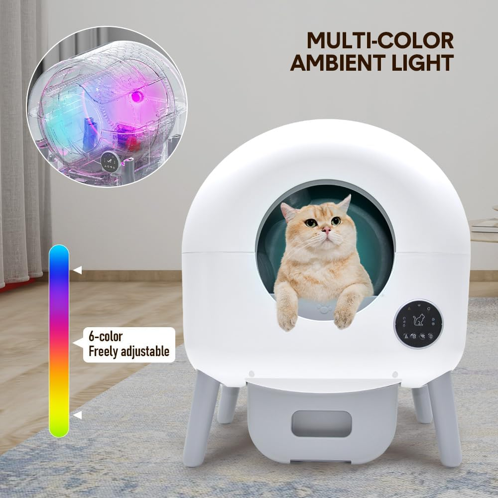 Automatic Cat Litter Box 76L Large Self-Cleaning Electric Pet Litter Tray Smart APP Controlled Safety Protection and 6 Color Lighting with Garbage Bag image number 4
