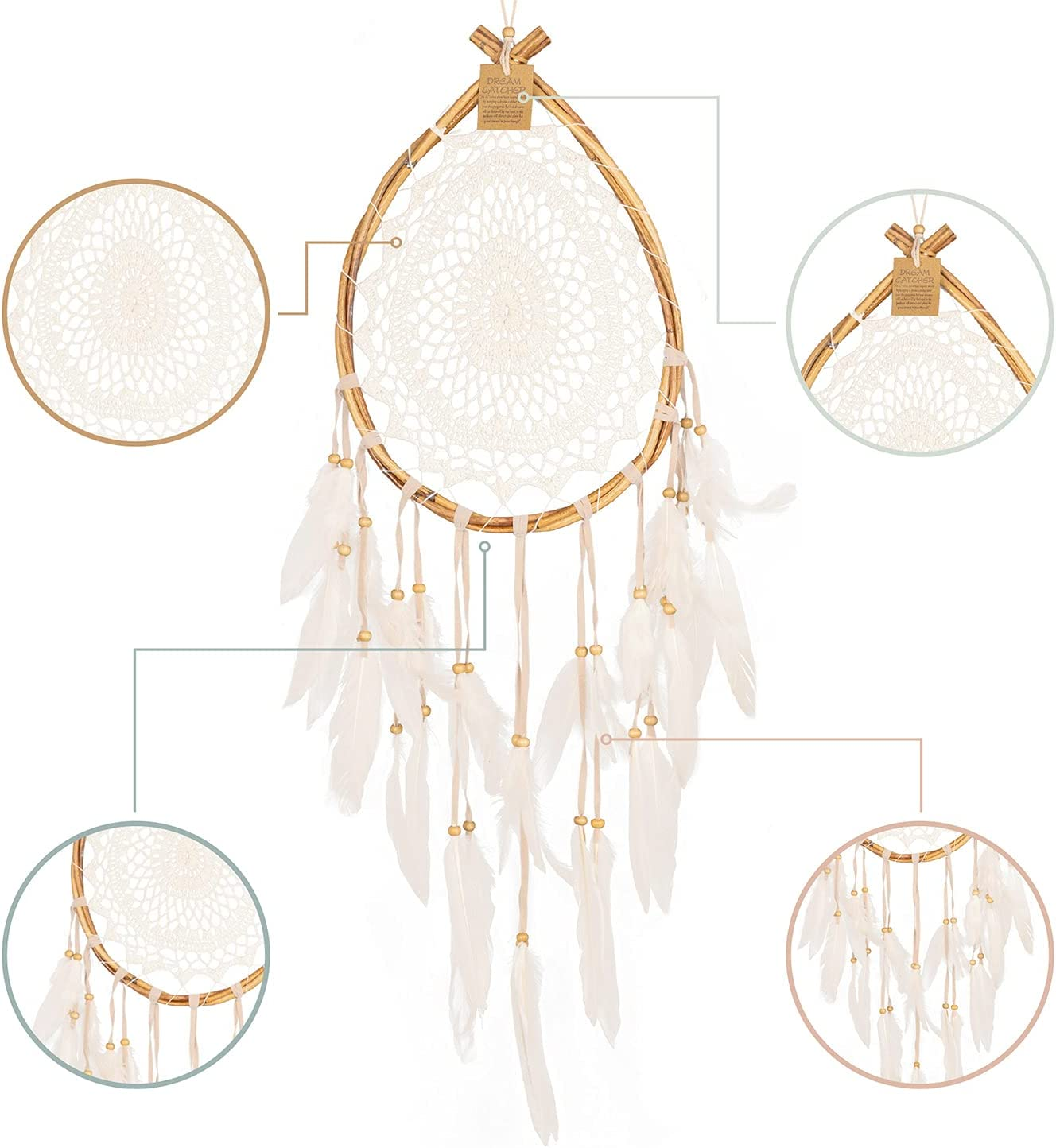 Dream Catcher Wall Hanging Boho Style Dreamcatcher Teardrop Shape Bohemian Decor Item Hand Crafted Weddings Crochet Hippie Gypsy Style Wall Hanger Decoration Bedroom Ornament Hand Made 24Cm X 80Cm image number 1