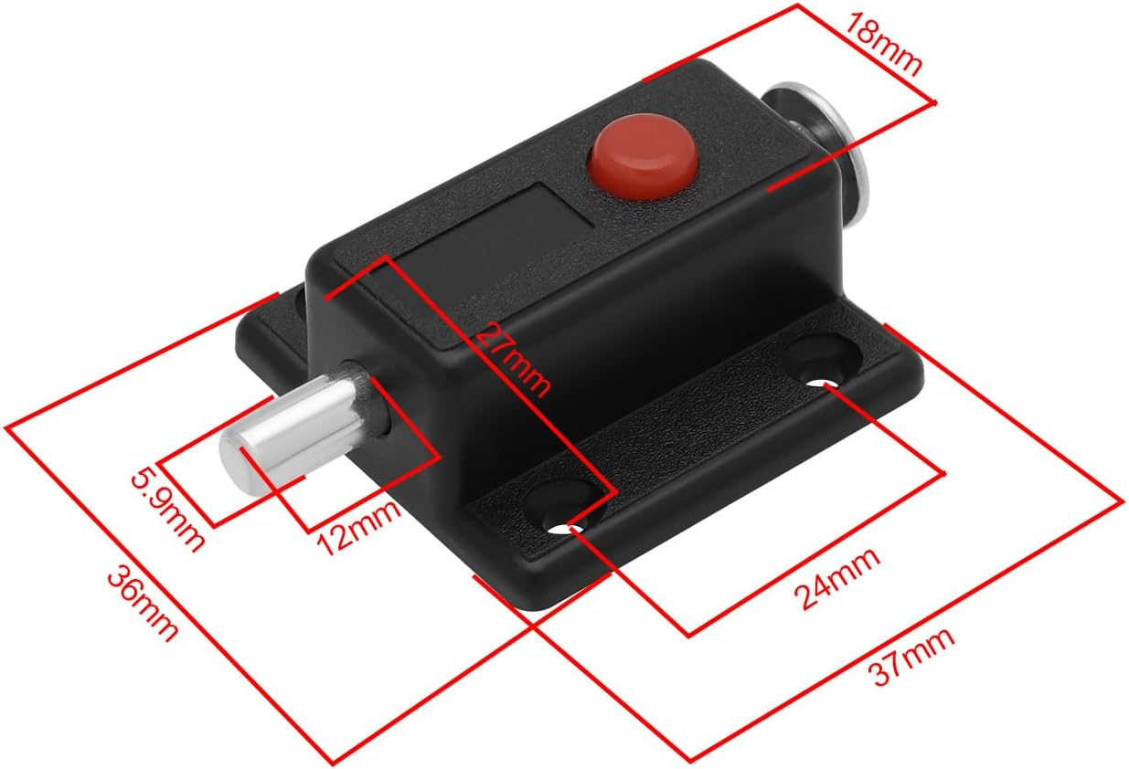 LT Easiyl 4Pcs Black Plastic Push Button Spring Loaded Automatic Door Bolt Latch for Cabinet Doors Wardrobe Doors Cribs Windows (36Mmx37Mm) - White image number 4