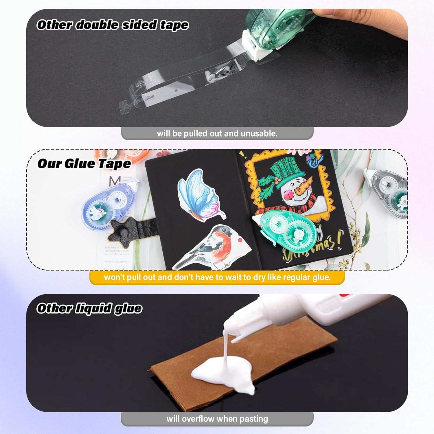 JR.WHITE 4 Pack Double-Sided Adhesive Tape Roller, Glue Tape Roller for Scrapbooking, Crafts Scrapbook Supplies, Home School Office Supplies (0.315 Inch X 26.25 Feet) image number 6