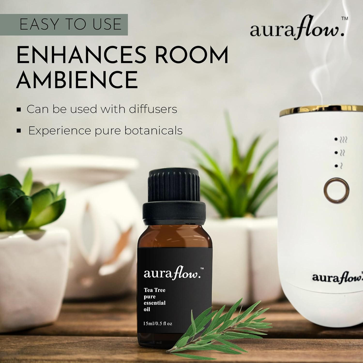 AURAFLOW 15Ml Premium Tea Tree 100% Pure Plant Based Essential Botanical Oil for Aromatherapy, Yoga, Zen, Sleep, Relax, No Stress, Essential Oil for Diffuser, Skin, Face, Hair & Perfume image number 1
