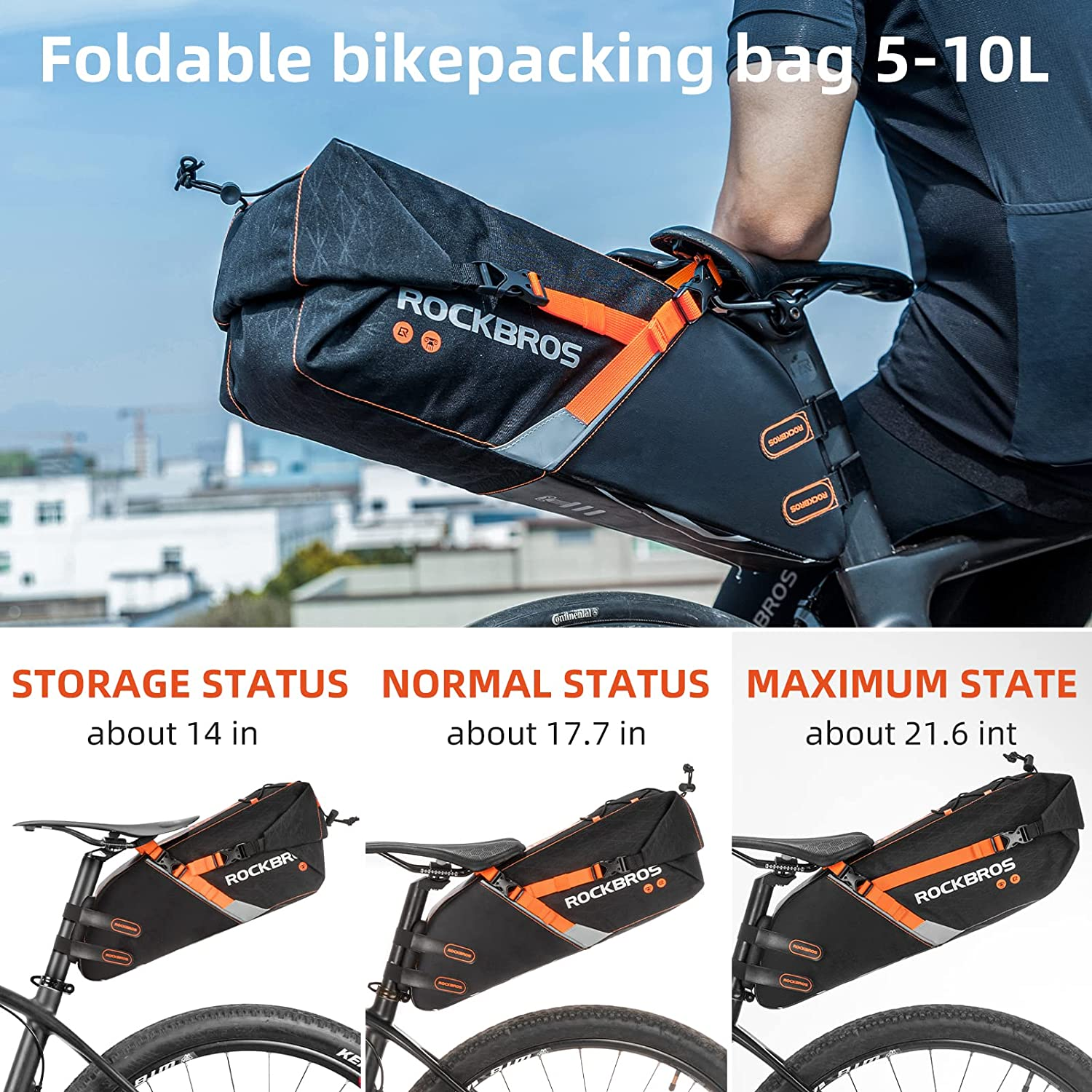 ROCKBROS Bike Saddle Bag Bikepacking Bag Waterproof Large Capacity Packing Bicycle Seat Packs for Gravel Road Mountain Max 10L image number 3