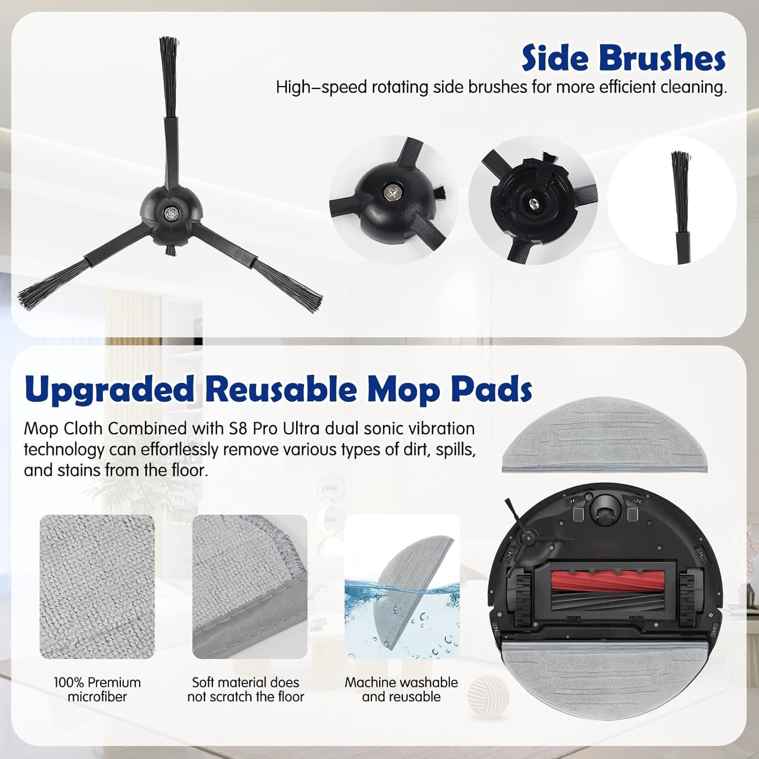 Replacement Parts for Roborock S8 Pro Ultra/S8 Docking Robot Vacuum, Robot Vacuum Accessories with 2 Main Brush, 4 Filters, 4 Side Brush, 1 Cleaning Brush - S8 Pro Ultra image number 6