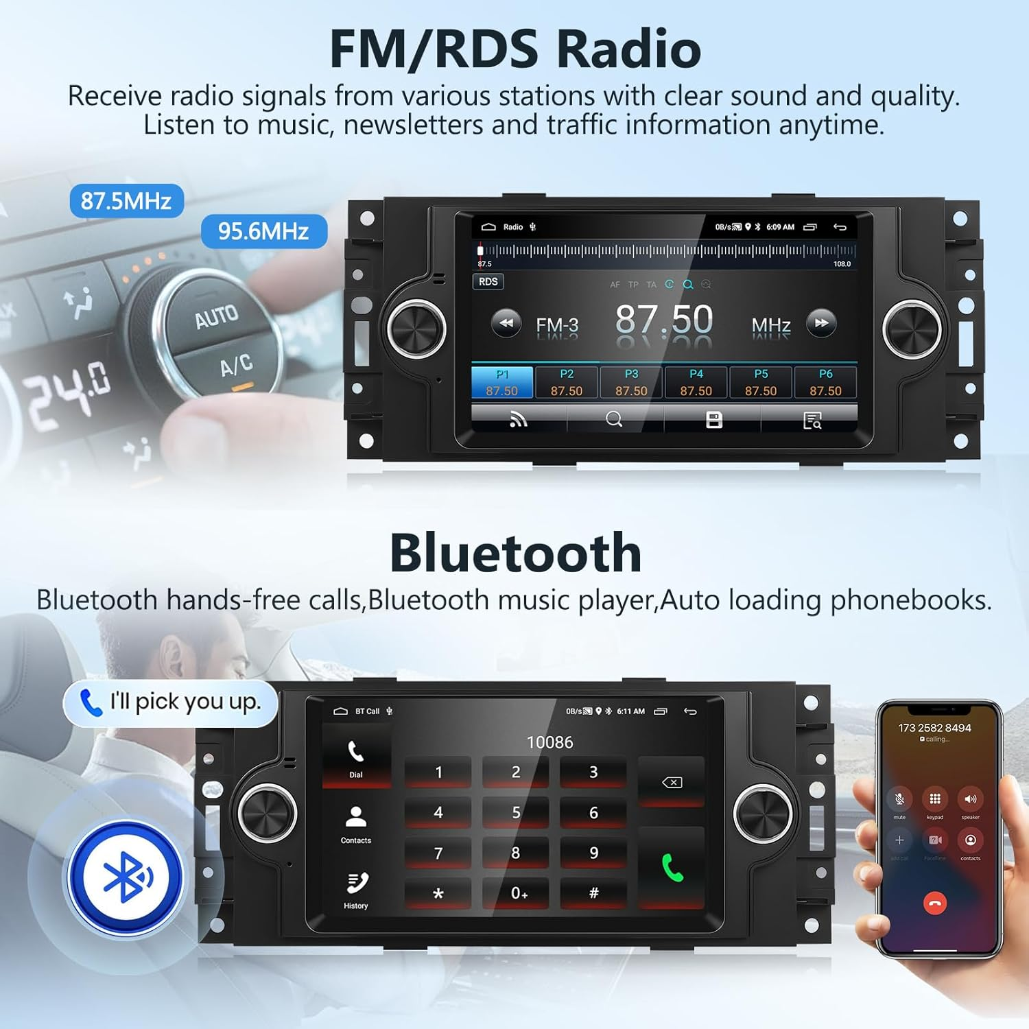 Motorsi 6.2" Car Stereo Radio for Dodge RAM 1500 Jeep Commander Patriot Compass 300C Jeep Grand Cherokee Chrysler 300 Touch Screen Audio with Carplay Android Auto BT RDS/FM Radio Wifi GPS Navigation image number 5