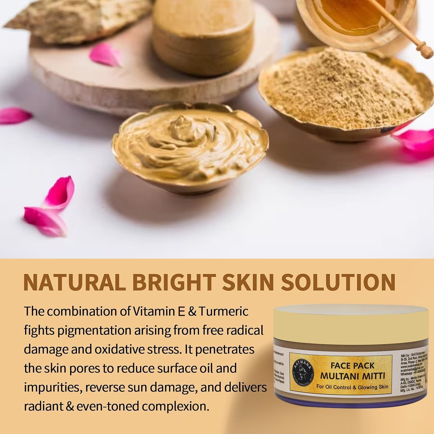 AATMANA Indian Healing Clay Face Pack | Skin Firming | Natural Skin Care Tightens Skin for Healthier Complexion -250 Grams image number 3