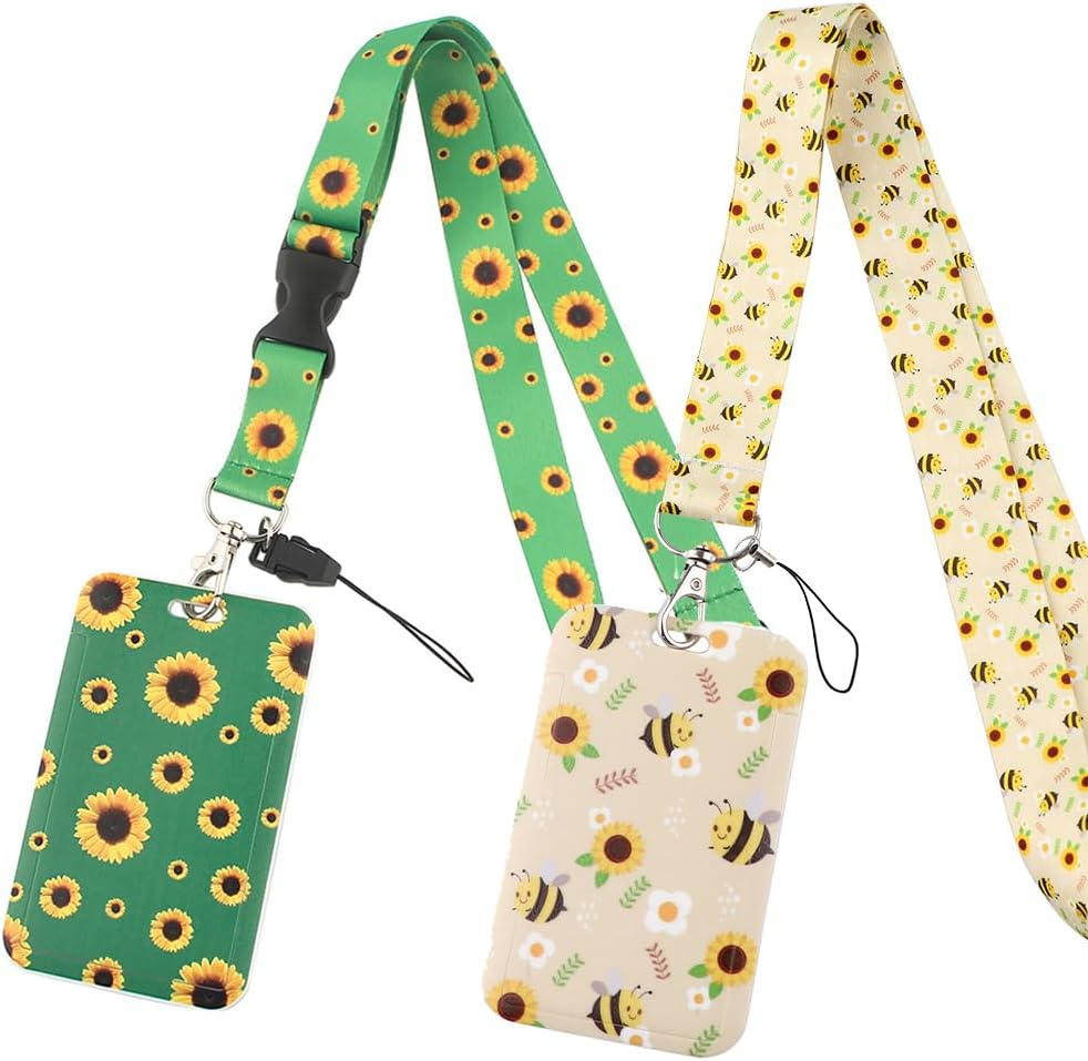 YJSPARKK 2PACK ID Card Holder,Lanyard with Card Holder,Name Tag Badge Keychain Perfect for Office Workers Student Teacher Nurses Doctor Coach (Cat)